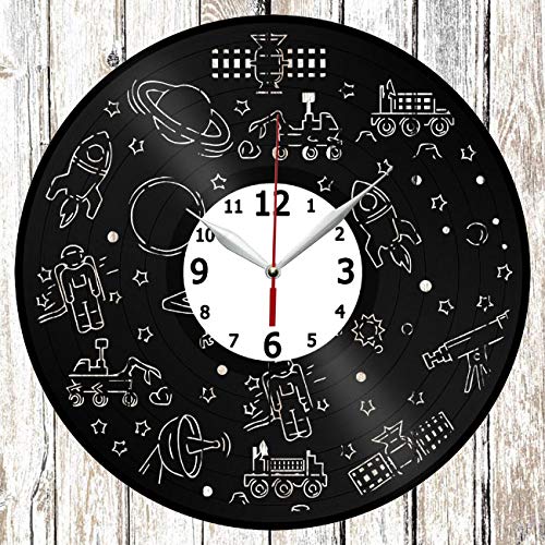 Handmade Vinyl Record Wall Clock - Unique Astronomy Design Home Decor, Original Gift for Music & Space Lovers - Perfect for Living Room, Bedroom & Office Decor