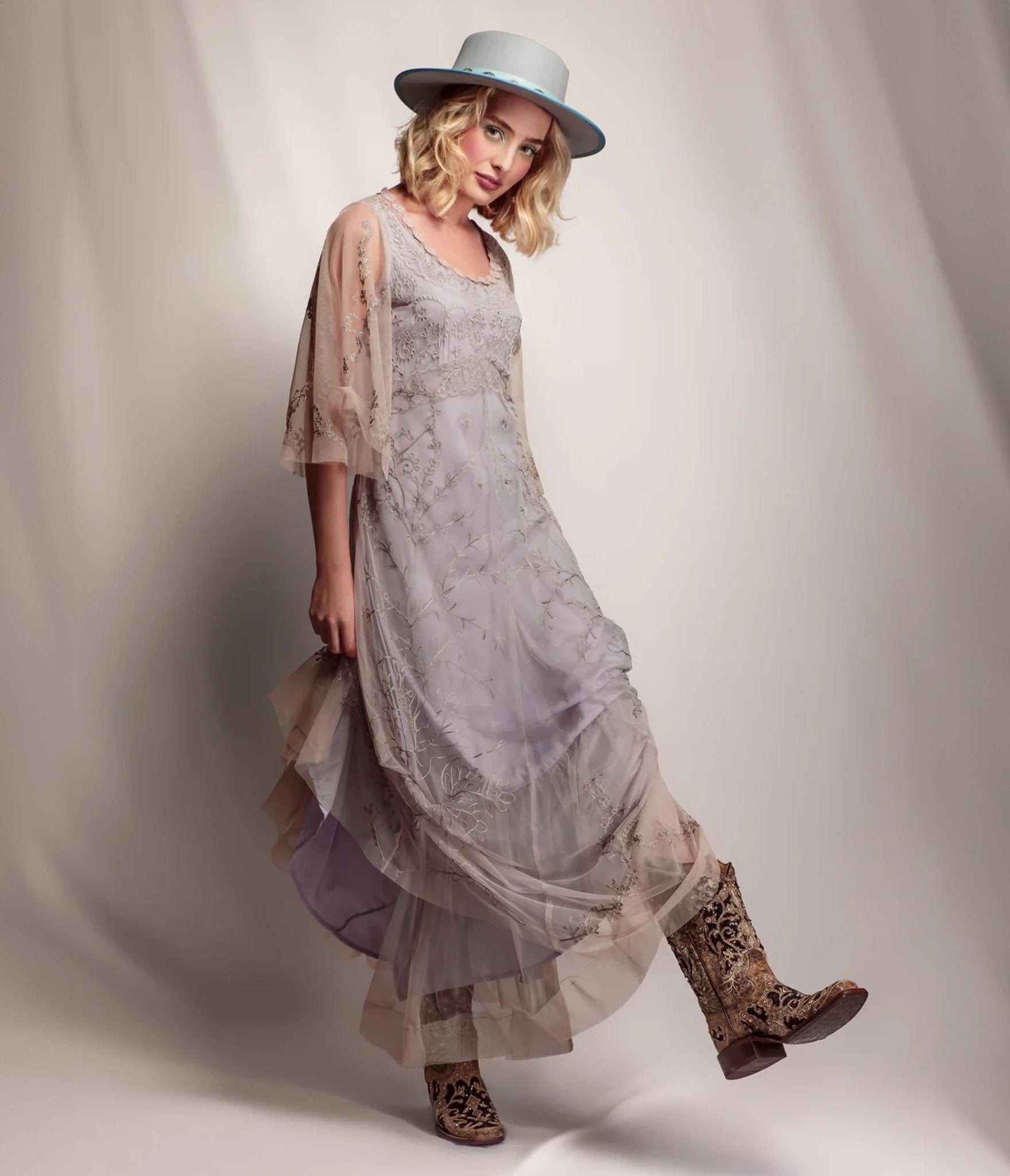 Nataya Lilac Lace Meadow Delilah Dress - Elegant Floral Summer Maxi Dress for Women, Perfect for Weddings, Garden Parties & Special Occasions