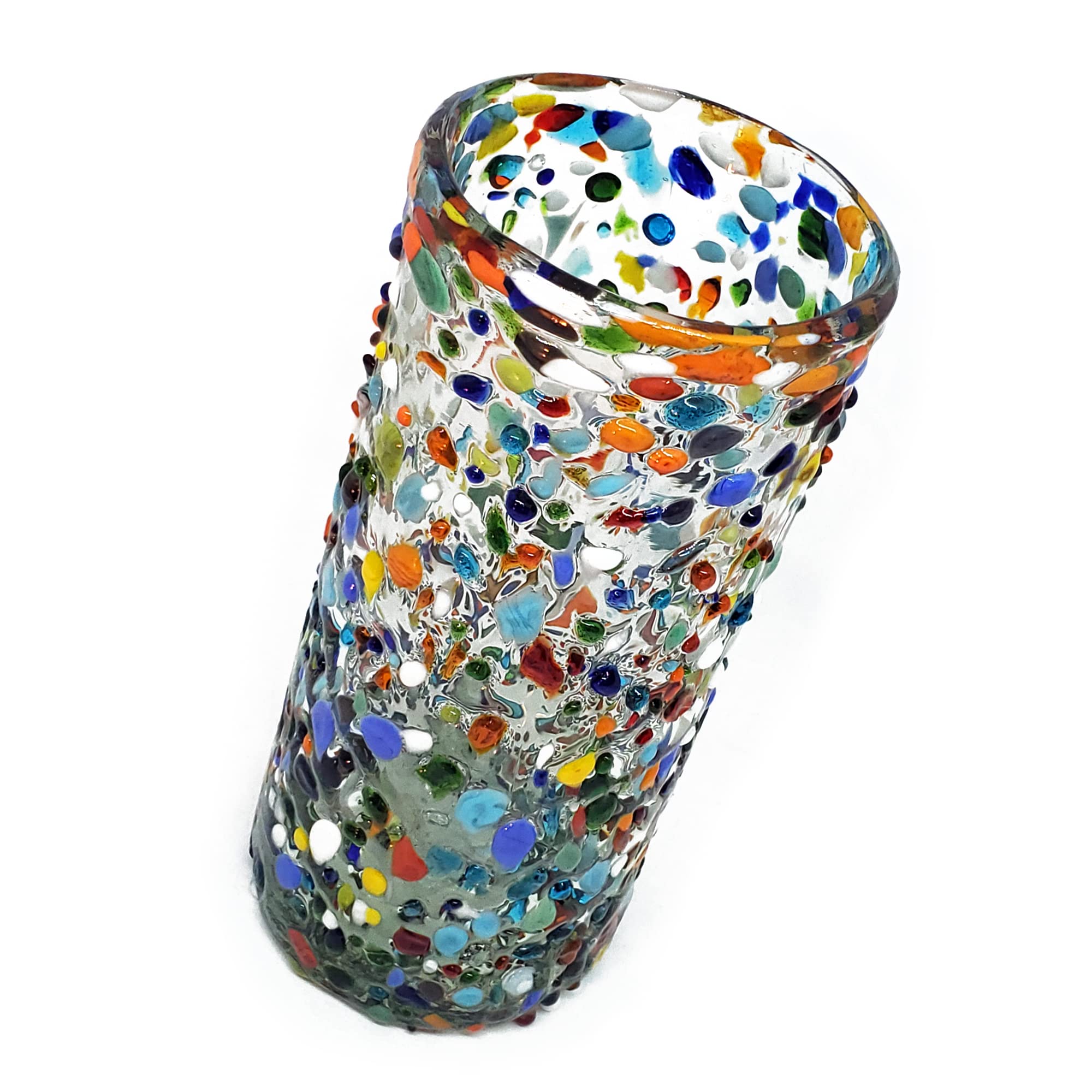 Colorful Confetti Rocks 20 oz Tall Iced Tea Glasses - Set of 6 Handmade Mexican Multicolor Recycled Glass Cups - Lead Free & Non-Toxic Drinkware - Perfect for Summer Parties, Margaritas, and Iced Beverages