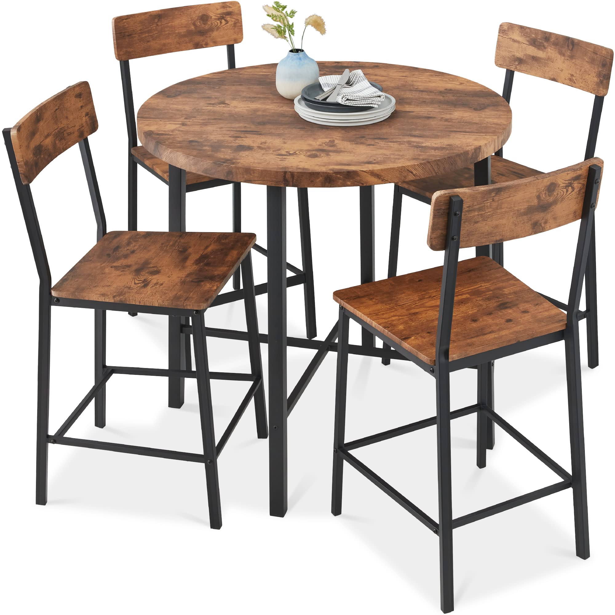 Best Choice Products 5-Piece Modern Round Counter Height Dining Set - 4 Chairs & 1.5