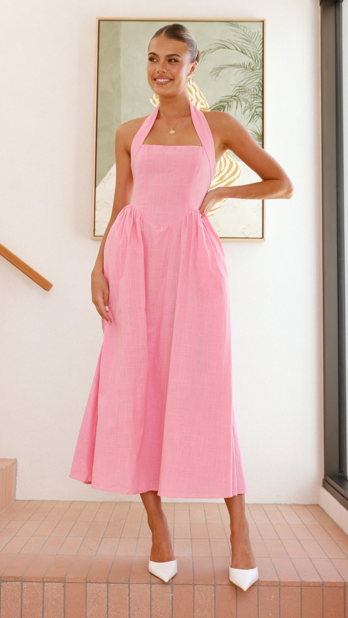 Caden Maxi Dress for Women - Flowy Pink Long Dress with Side Slits, Perfect for Summer, Beach, and Casual Outings