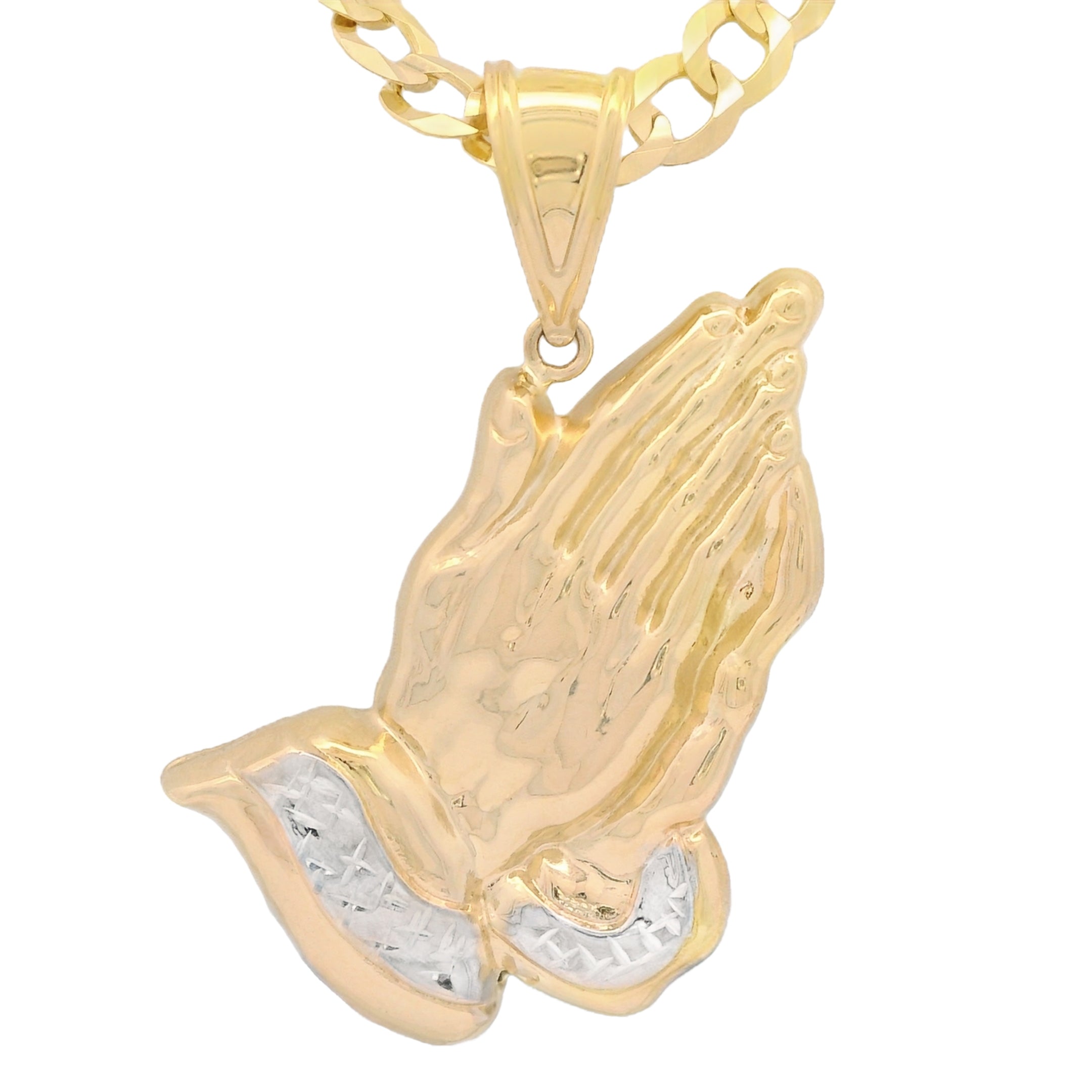 14K Gold Praying Hands Pendant with Solid Cuban Curb Chain - 26 Inch Religious Jewelry for Men & Women - Perfect for Gifts, Church, Weddings & Daily Wear | JTJ™