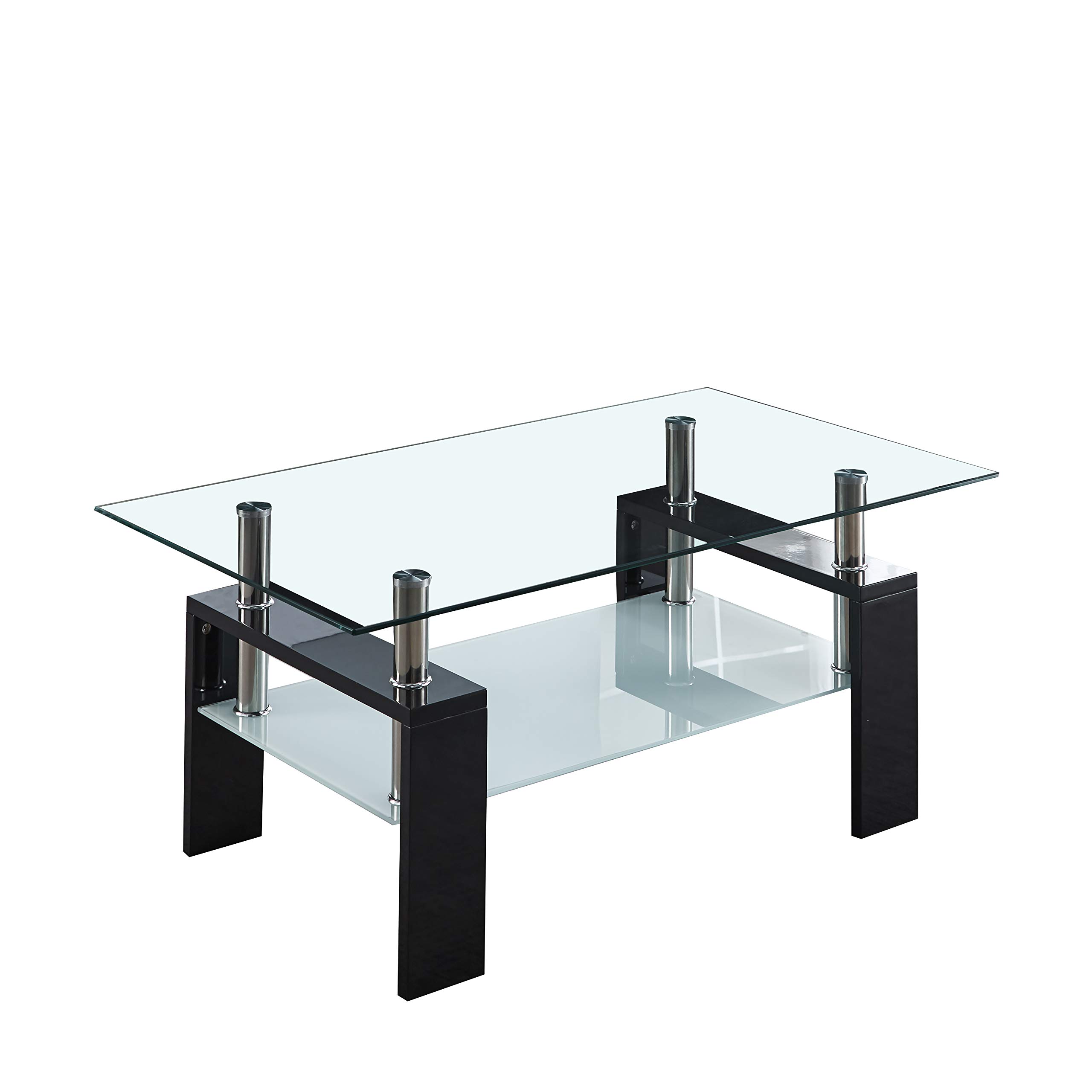Tempered Glass Coffee Table with Stainless Steel Legs - 37