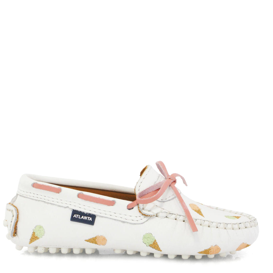 Atlanta Moccasin White Ice Cream Printed Bow Loafers - Comfortable Casual Slip-On Shoes for Women | Perfect for Office, Parties & Everyday Wear
