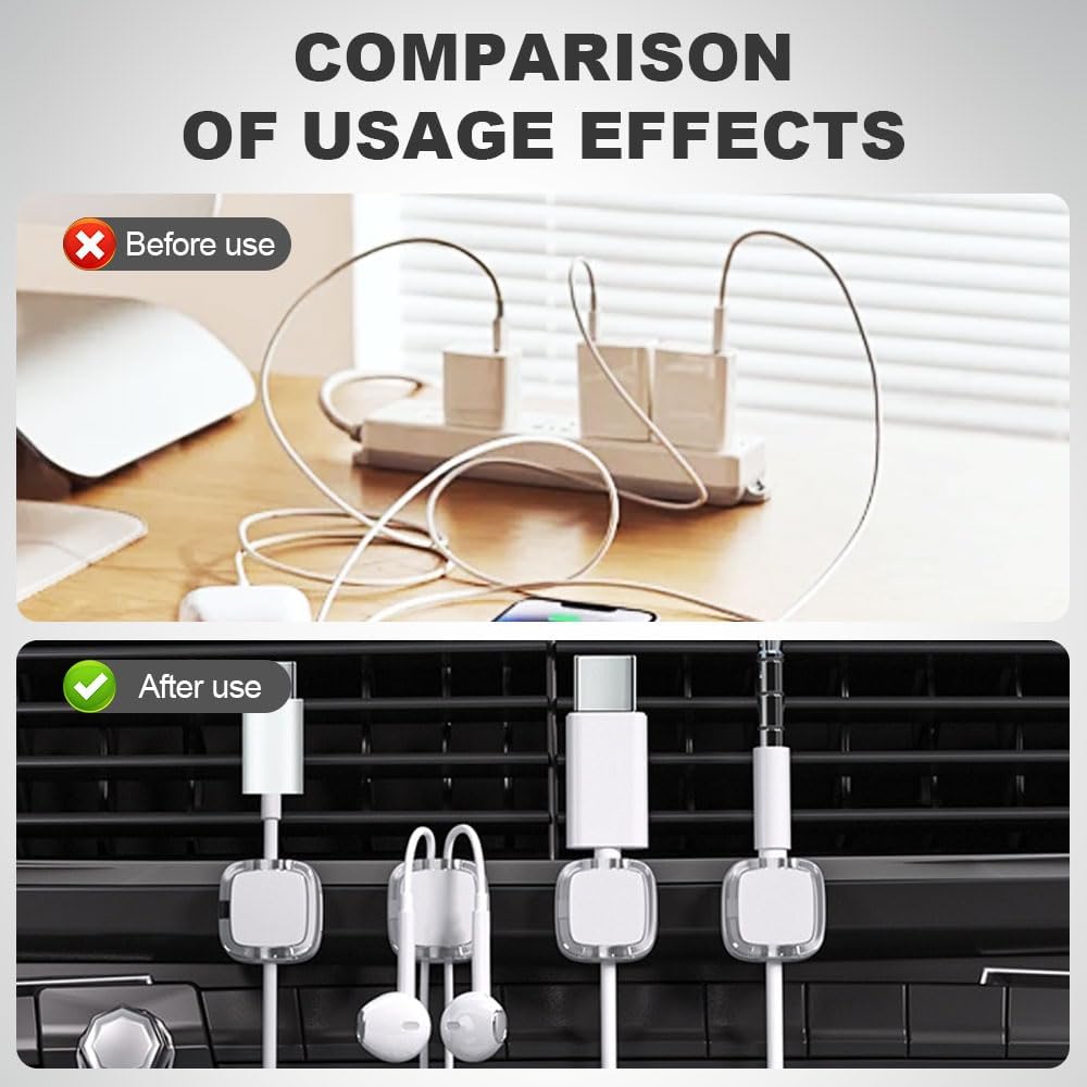 6 Pack Magnetic Cable Organizer - 2024 New Strong Adhesive Cord Organizer for Phone USB Charging Cables - Neat Wire Storage Holder (Black) - Perfect for Home Office Desk, Car, Travel & Workspace Organization