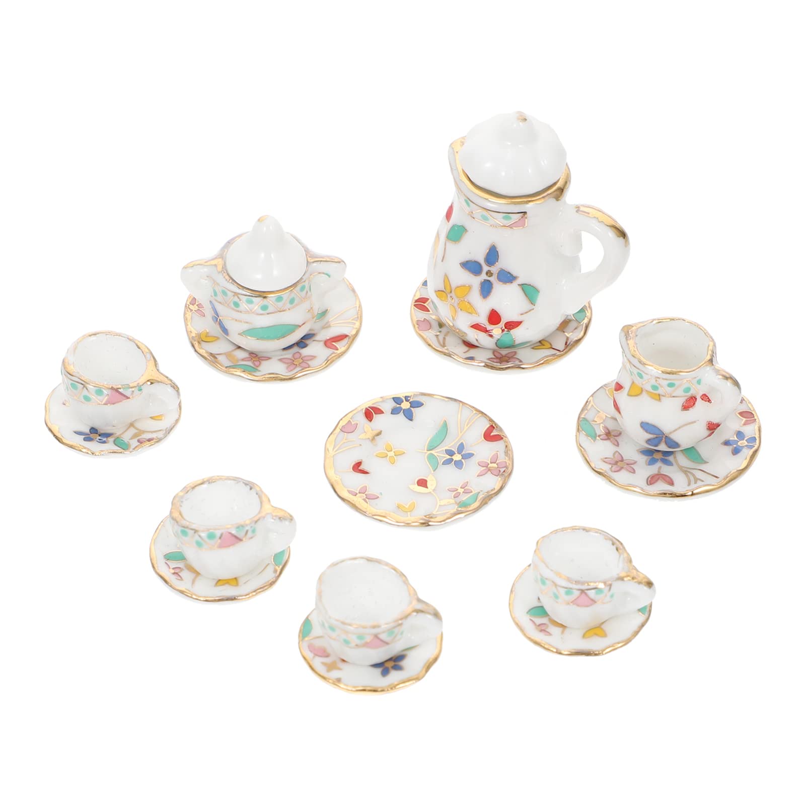 NUOBESTY 1:12 Scale Miniature Ceramic Tea Set - Tiny Floral Tea Cups & Saucers for Home Decor, Dollhouse, Pretend Play, Office Desk Accessories & Collectible Display