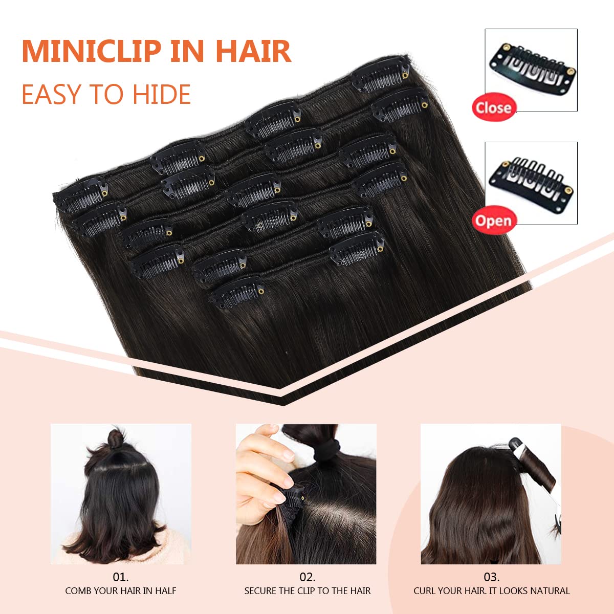 XD Clip in Hair Extensions 18 Inch - 120g 6Pcs Real Human Hair Ombre (Natural Black to Medium Brown) with Soft Thick Ends | Perfect for Volume, Length & Styling for Parties, Weddings & Daily Wear