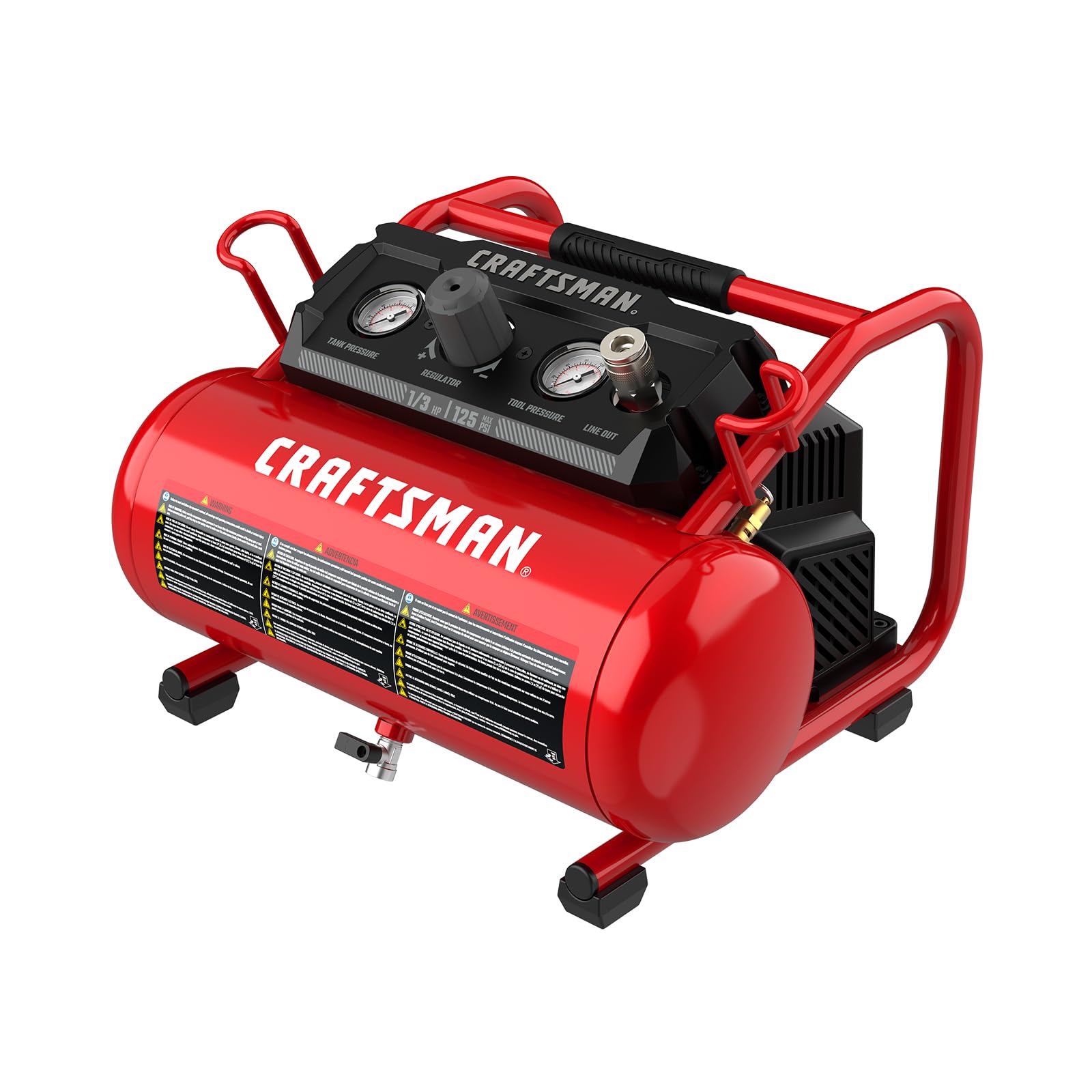 CRAFTSMAN 2 Gallon Portable Air Compressor - 1/3 HP Oil-Free, 125 PSI Max Pressure - Perfect for Inflating Tires, Powering Nail Guns & Air Tools (Home Garage, Construction Site, DIY Projects)