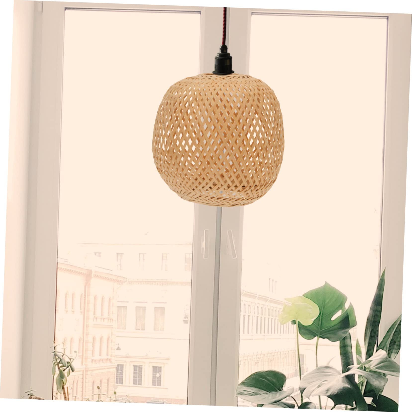 Cabilock 1pc Bamboo Pendant Light Shade - Woven Rattan Lampshade for Kitchen Island, Dining Room & Bar - Cylinder Wicker Light Fixture with LED Bulb - Natural Home Decor Lighting for Farmhouse & Boho Style