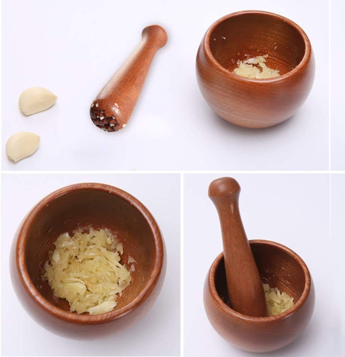 Premium Wooden Mortar and Pestle Set - Natural Spice Grinder for Pepper, Garlic & Herbs - Easy to Use & Clean - Perfect for Crushing, Grinding & Mashing Spices, Herbs & Medicine - Ideal for Cooking, Baking & Herbal Remedies
