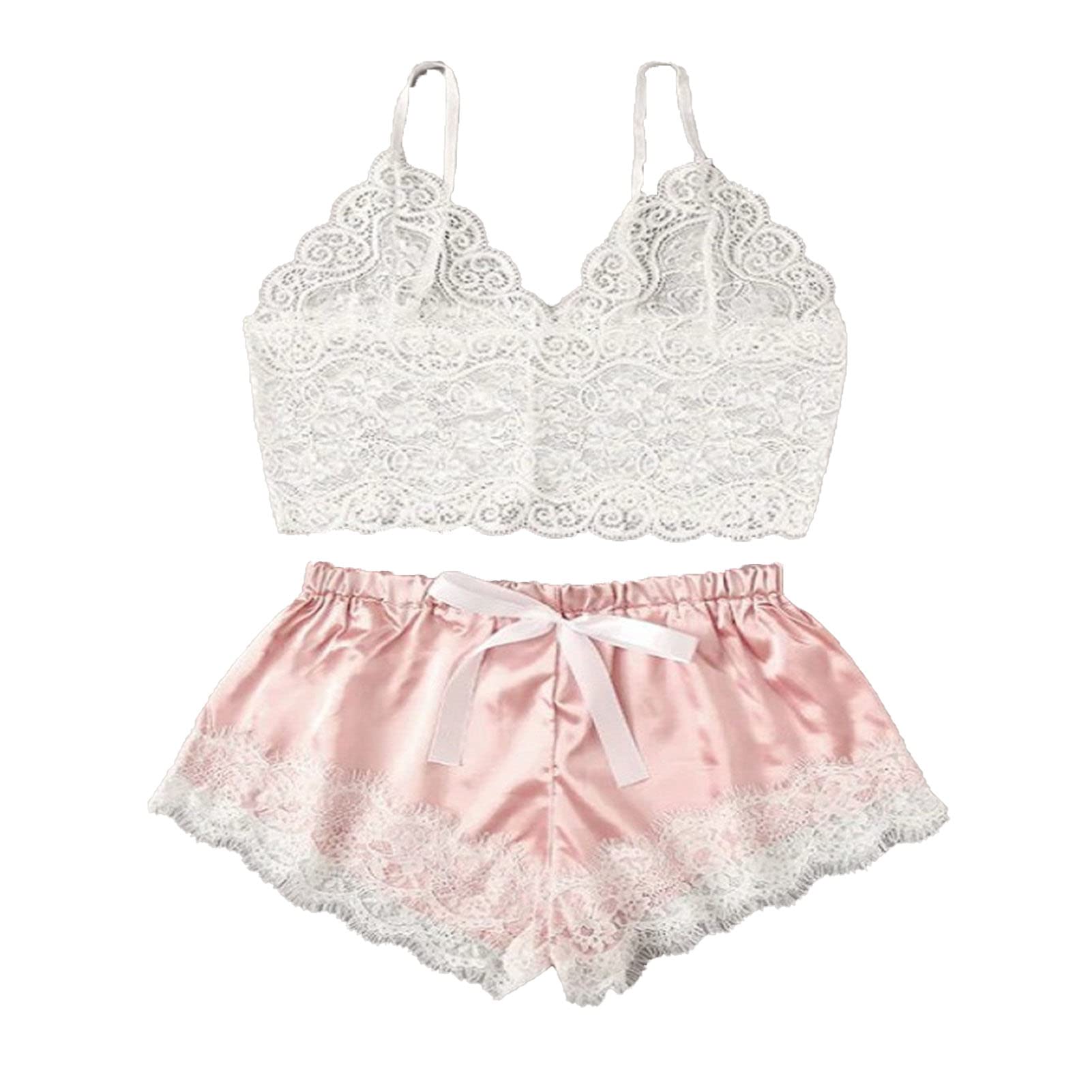 Sexy Floral Lace Pajama Set for Women - Cami & Shorts Sleepwear for Bedtime