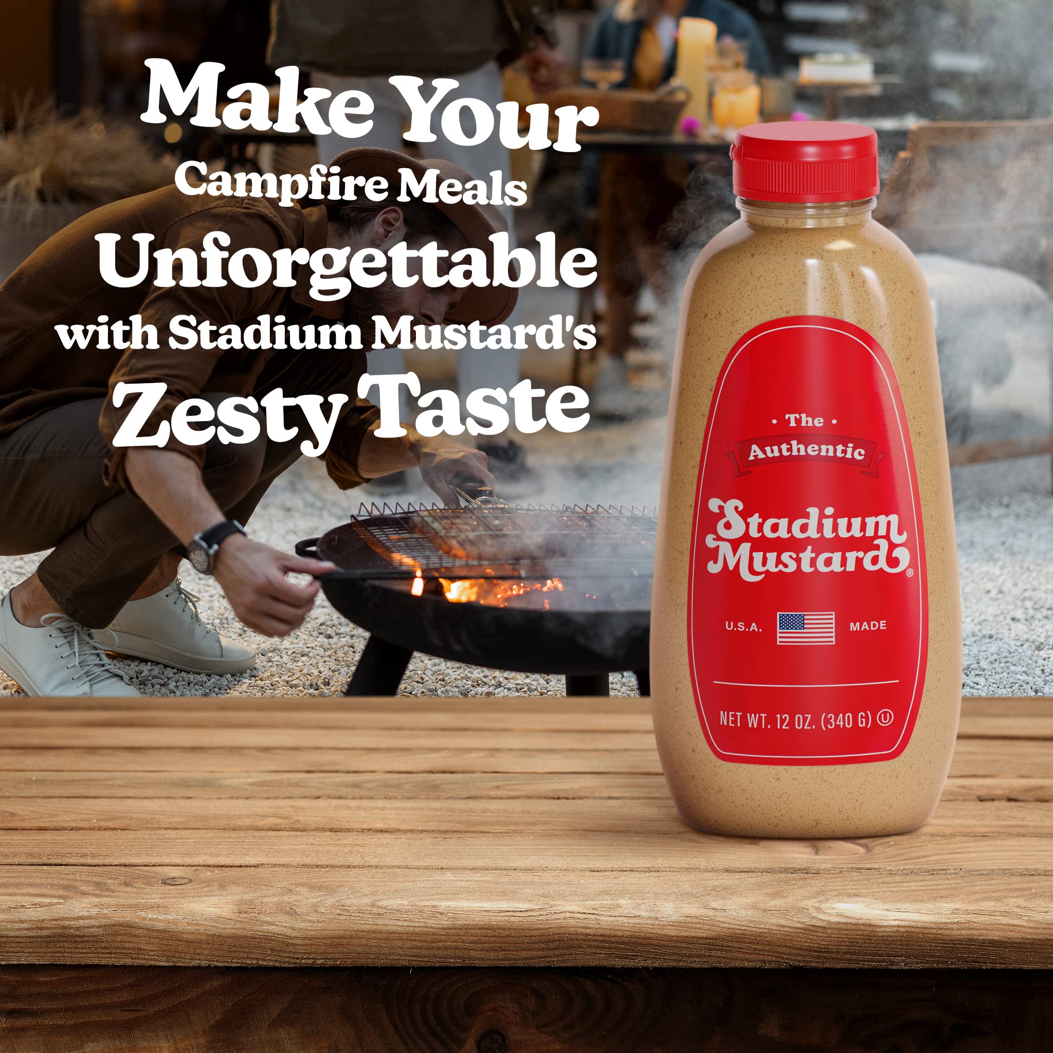 Authentic Stadium Mustard - Classic Hot Dog & Hamburger Condiment | Gluten Free, Sugar Free, Kosher, Fat Free | 12oz Bottle | Perfect for BBQs, Picnics & Game Day Snacks
