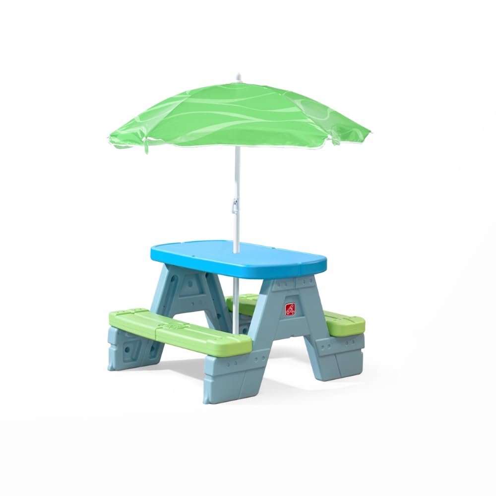 Step2 Sun & Shadel Kids Picnic Table with Removable Umbrella - Durable Plastic Indoor/Outdoor Play Table for Toddlers Ages 1.5-4 Years - Fits 4 Children - Perfect for Backyard, Patio, Playroom & Preschool Activities