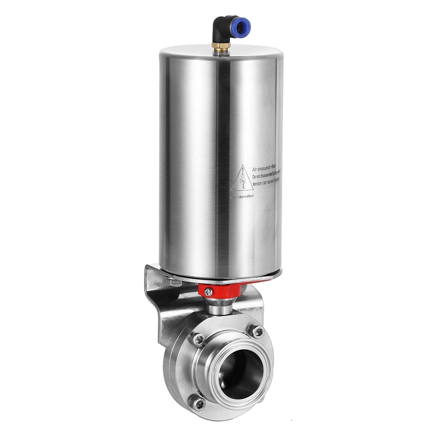 BOKYWOX 4 Inch SUS304 Tri Clamp Sanitary Butterfly Valve with Pneumatic Actuator - Single Acting - Ideal for Food, Beverage, and Pharmaceutical Processing