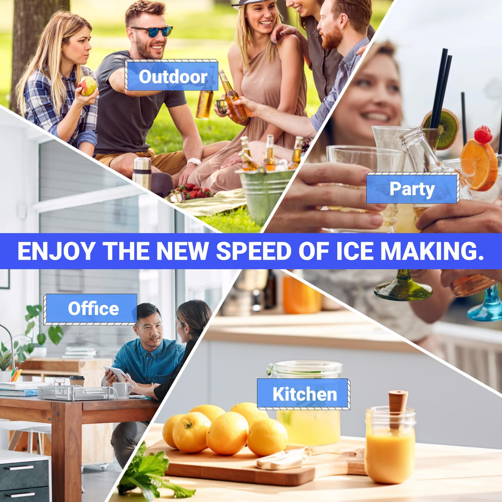 Fast Countertop Ice Maker - 9 Ice Cubes in 6 Minutes, 26Lbs/24H, Portable Ice Machine with Scoop & Basket, 2 Bullet Ice Sizes for Home, Kitchen, Bar, Camping, RV - Perfect for Parties, Drinks & Outdoor Adventures