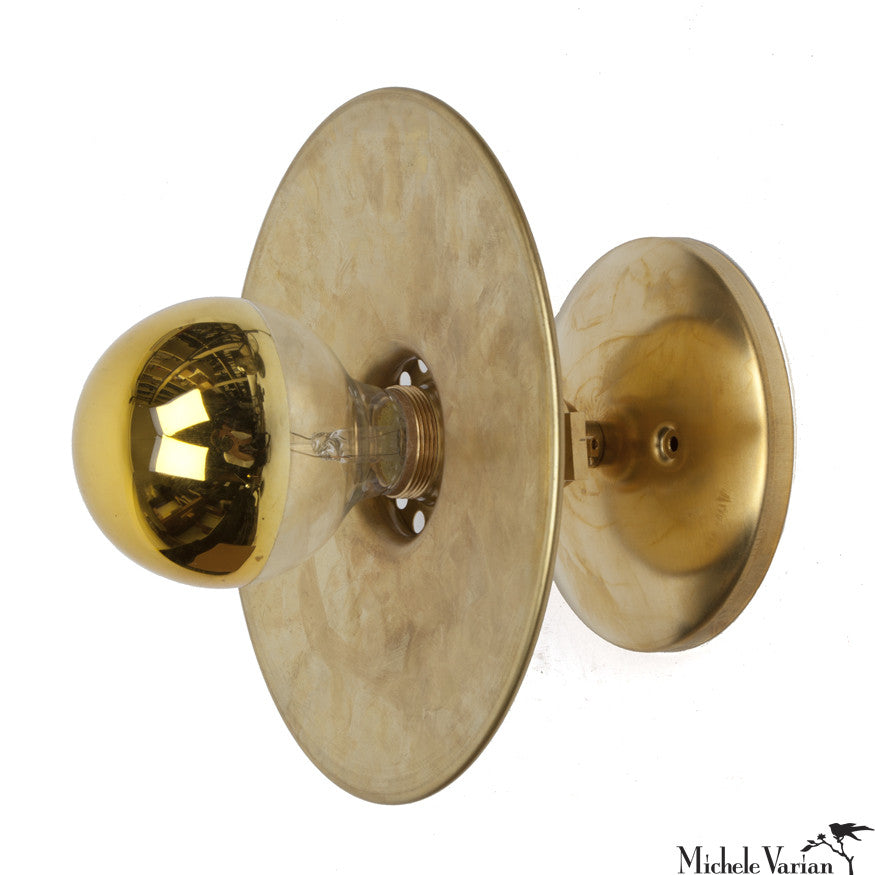 8 Inch Brass Discus Flush Mount Ceiling Light - Vintage Industrial Style Fixture for Bedroom, Living Room, Kitchen & Hallway Lighting
