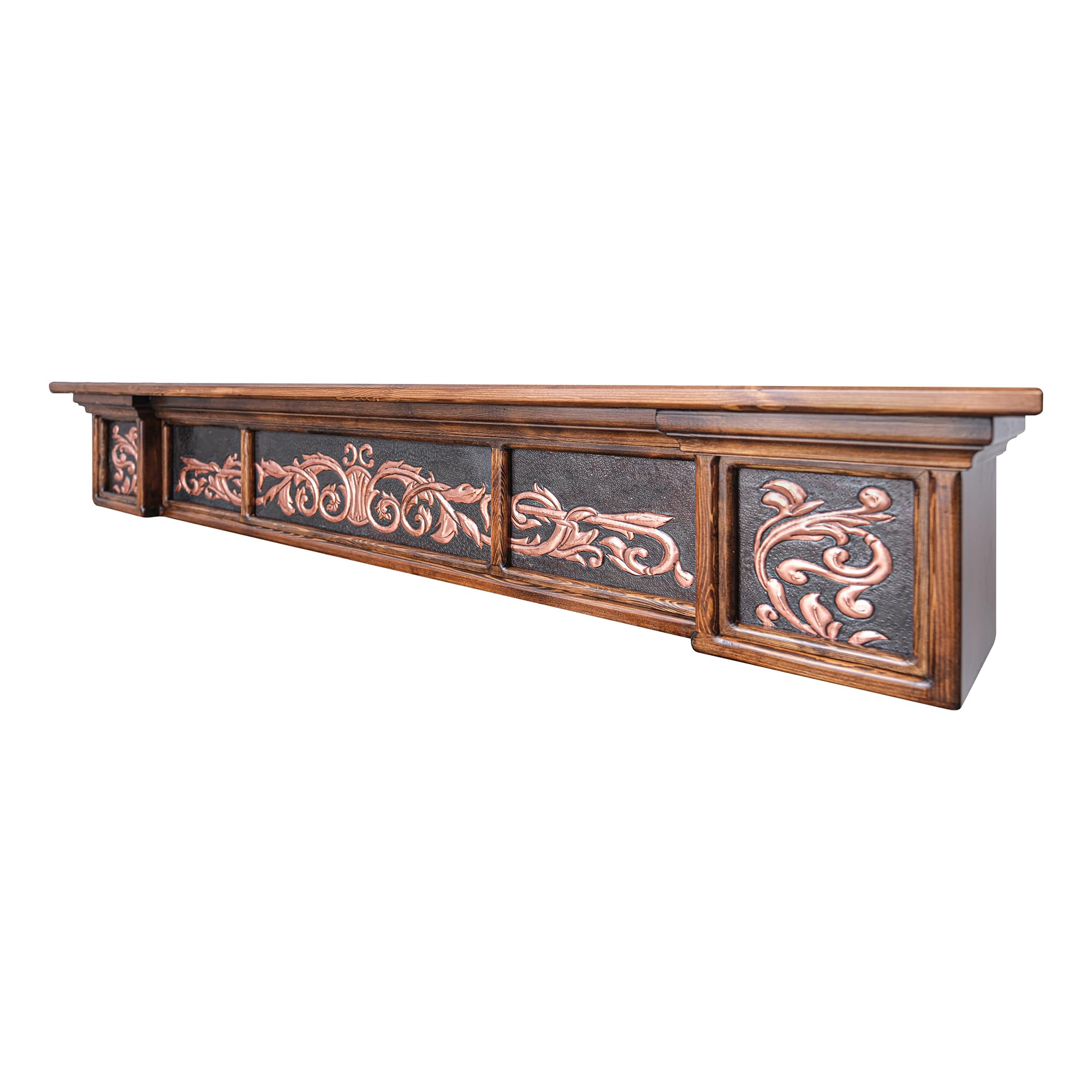 Handmade Custom Copper Fireplace Mantel Shelf - Floating Wall-Mounted Decorative Mantel with Wood Accents (Black & Copper) - Perfect for Living Room, Bedroom & Home Decor - MANTEL SHELF-1-5028
