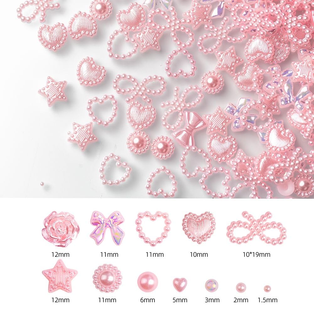 1200PCS 3D Nail Charms Set - Bow, Pearl, Heart, Star & Butterfly Designs for Nail Art, Acrylic Nails & DIY Crafts | Cute Kawaii Nail Decorations for Salon, Party & Gift Giving (Pink)