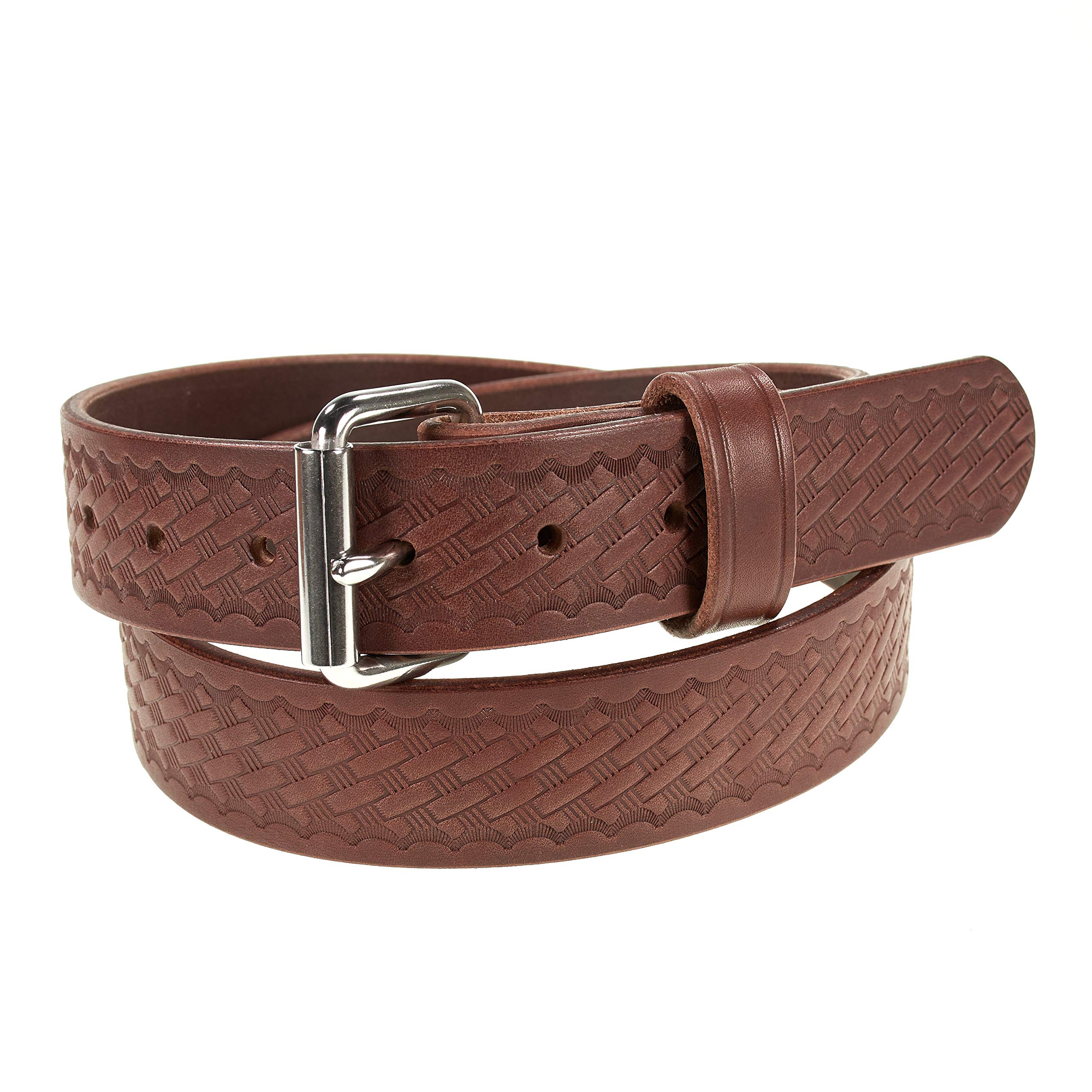 Old Timer Heavy Duty 14 oz Leather Gun Belt - Basketweave Embossed Concealed Carry CCW Belt - Handmade in USA - Perfect for Everyday Carry, Hunting & Outdoor Activities