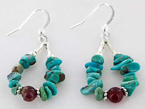 Authentic Navajo Sterling Silver Earrings with Turquoise & Red Quartz - Handmade by Loma Siiva - $80 Tag Certified - Perfect for Native American Jewelry Collectors & Boho Fashion Lovers