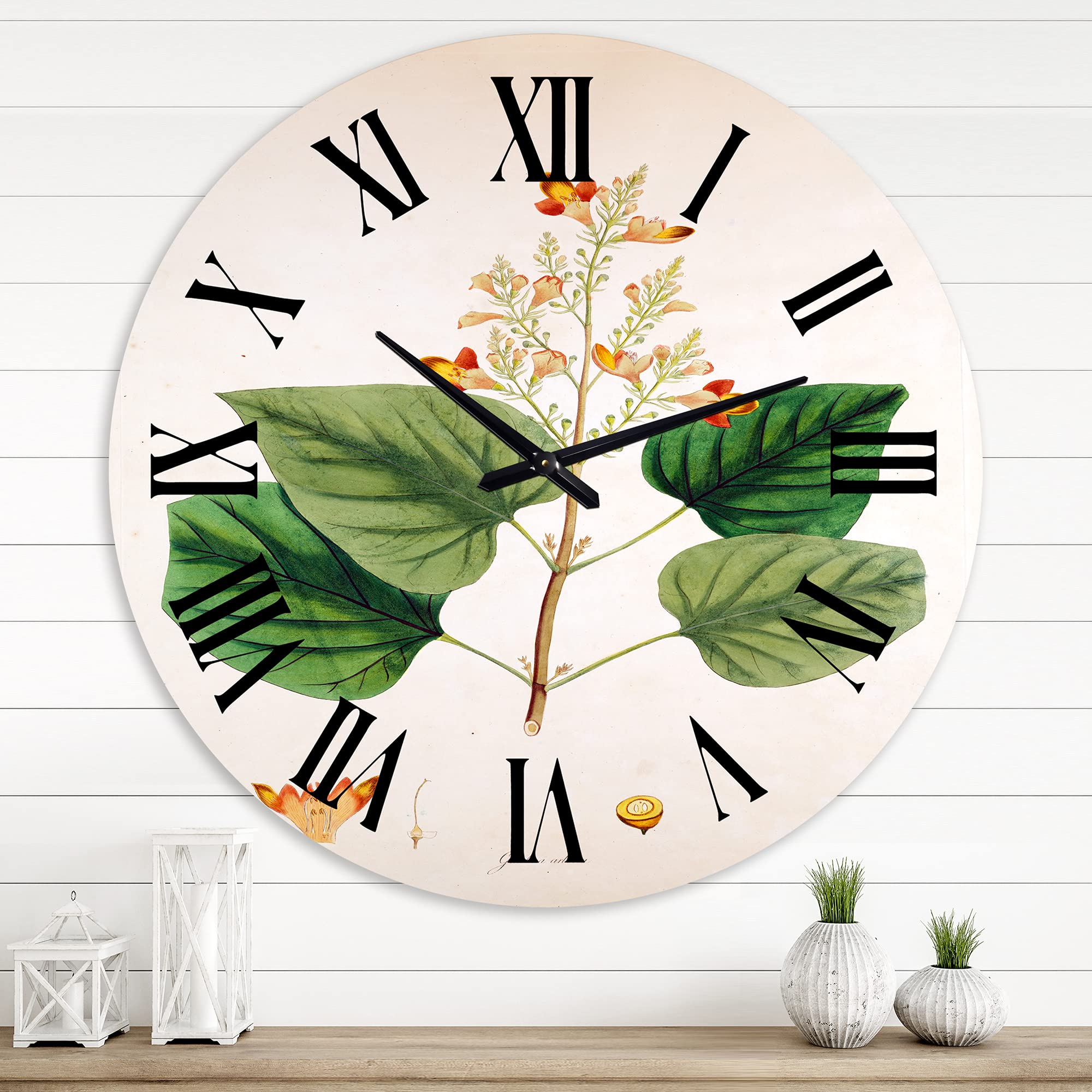 Vintage London Plants XII Farmhouse Wall Clock - Large Floral & Botanical Decor for Home, Office & Living Room | Perfect for Rustic, Vintage & Farmhouse Style Interiors