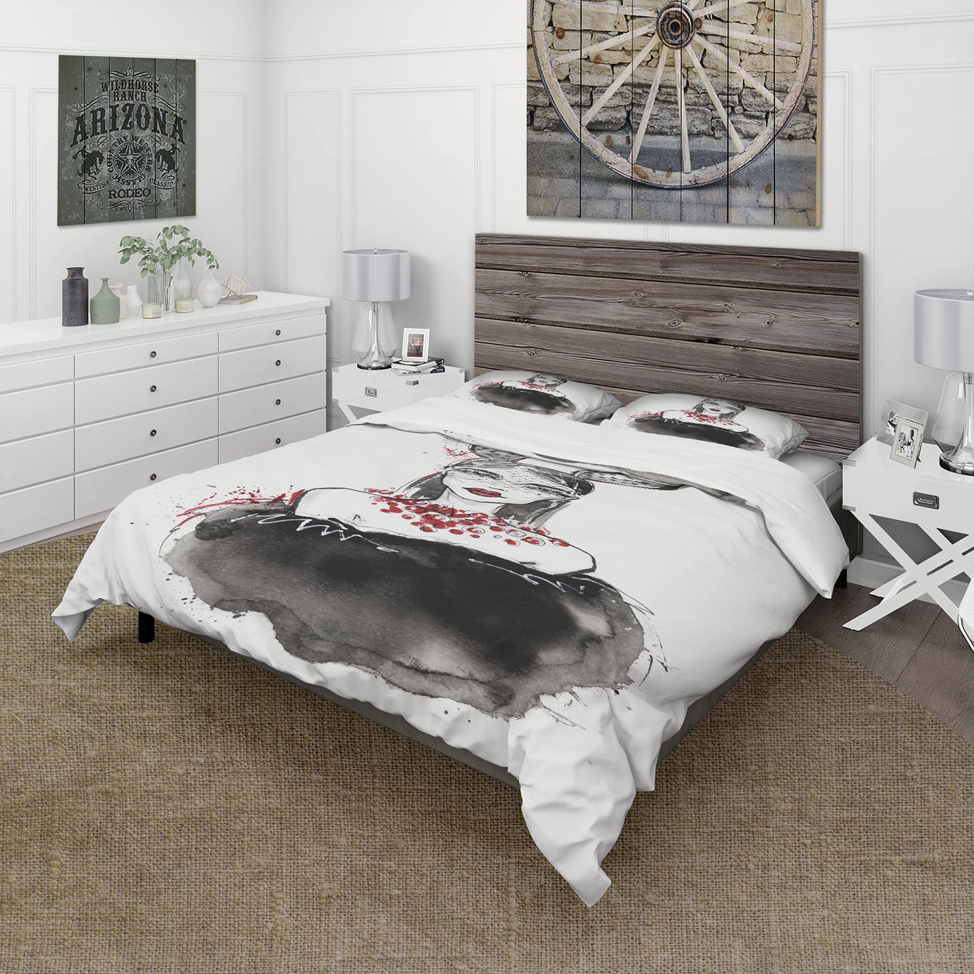 DesignQ Bunny Costume Duvet Cover Set - King Size 3-Piece White Modern Contemporary Bedding - Perfect for Romantic Bedrooms & All-Season Comfort