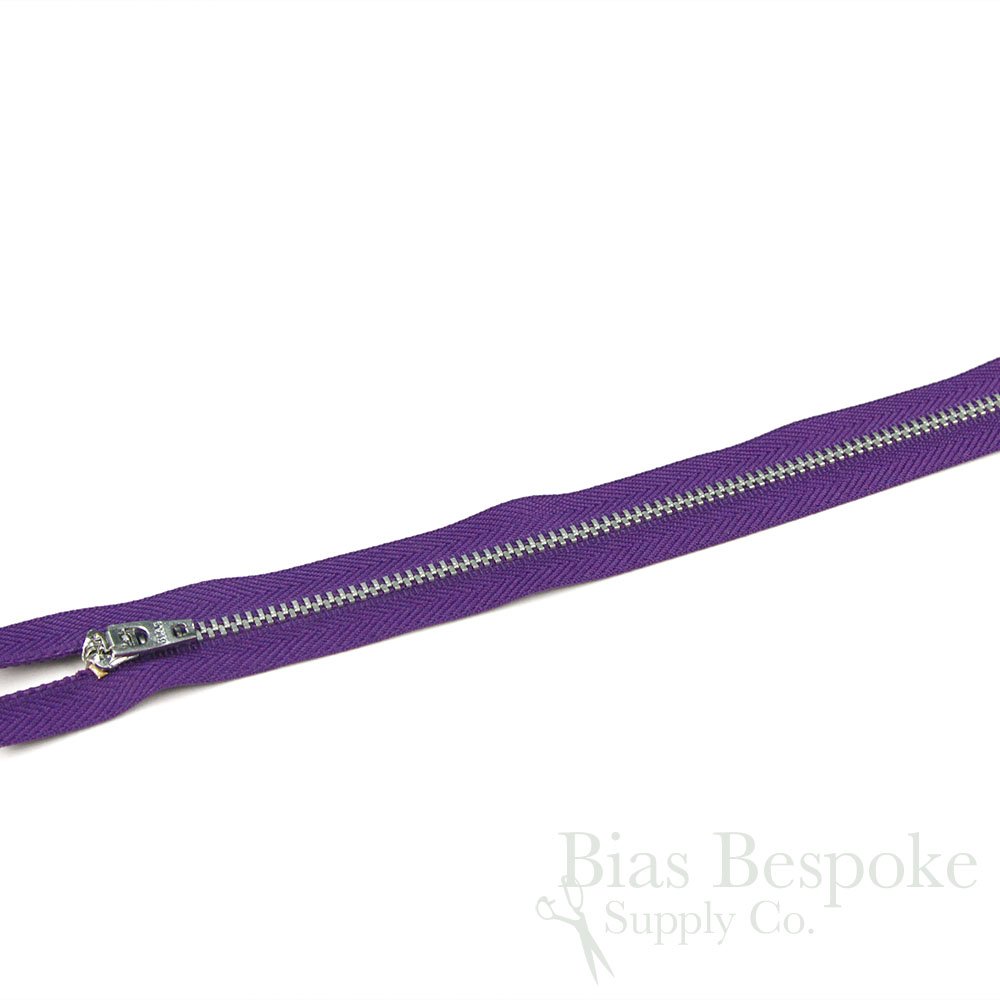 12 Pack 9-Inch Silver Metal Teeth Zippers with Imperial Purple Tape - Premium Pants Zippers for Sewing, DIY, and Clothing Repair | Bias Bespoke Brand