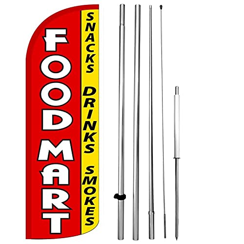 15 ft Tall Windless Swooper Flag Feather Banner Kit - Perfect for Food Mart, Convenience Stores & Gas Stations - Eye-Catching Outdoor Advertising & Promotional Signage
