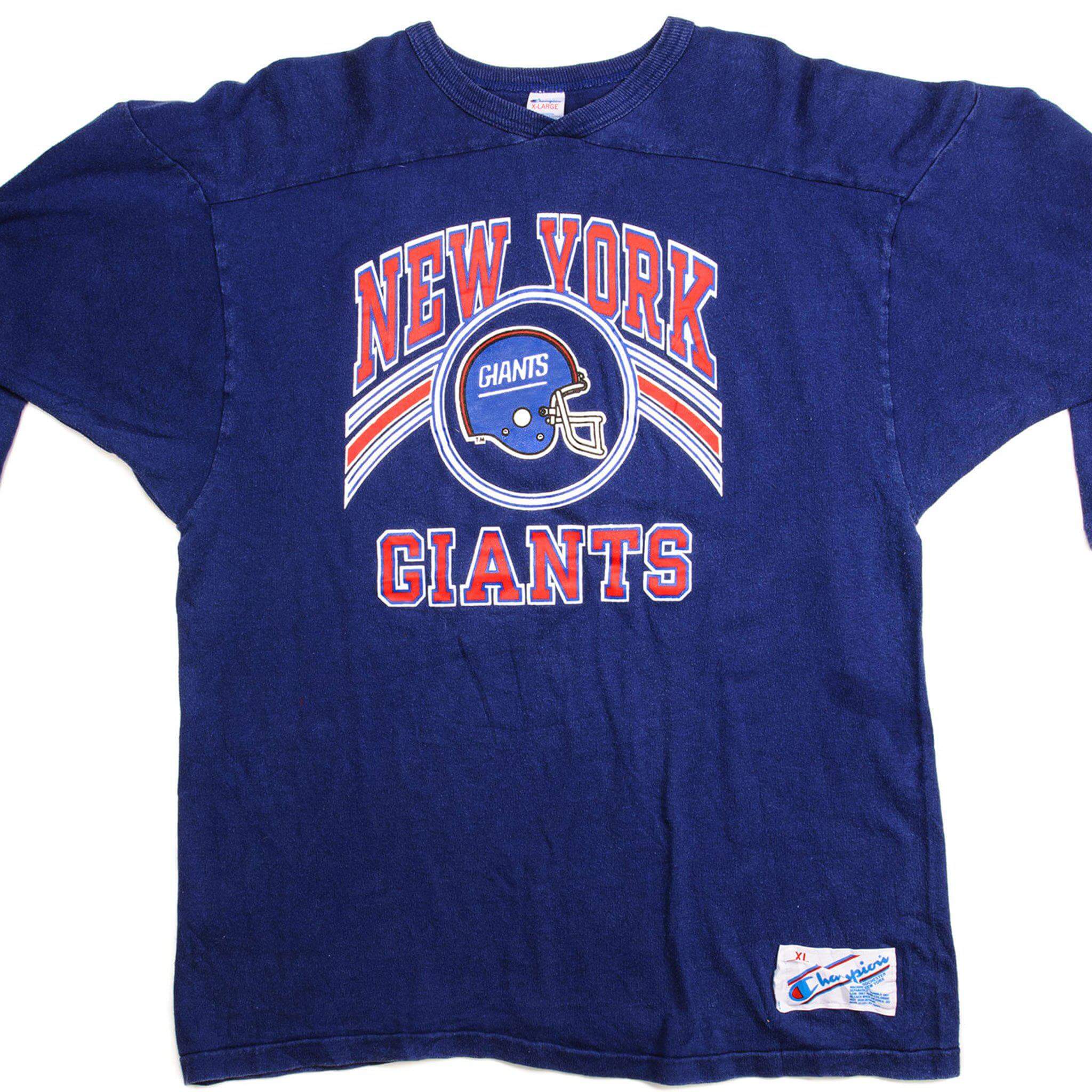 Vintage Champion NFL New York Giants Raglan Tee Shirt - 1980s Retro Football Jersey, Large Size, Made in USA - Perfect for Game Day, Sports Fans & Vintage Collectors