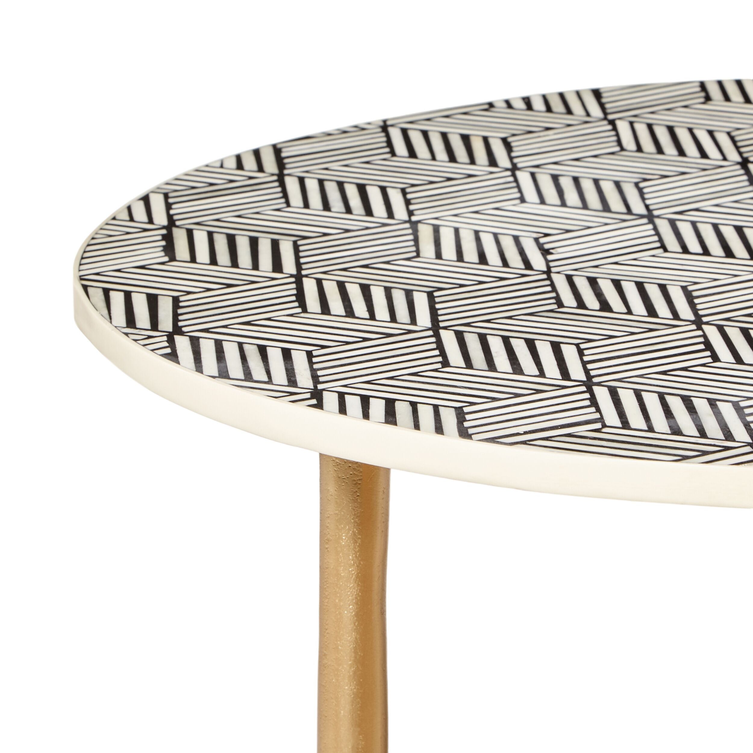 Exquisite Aria Bone Inlay Round Coffee Table - Small Black & White Handcrafted Side Table for Living Room, Lounge & Boho Decor