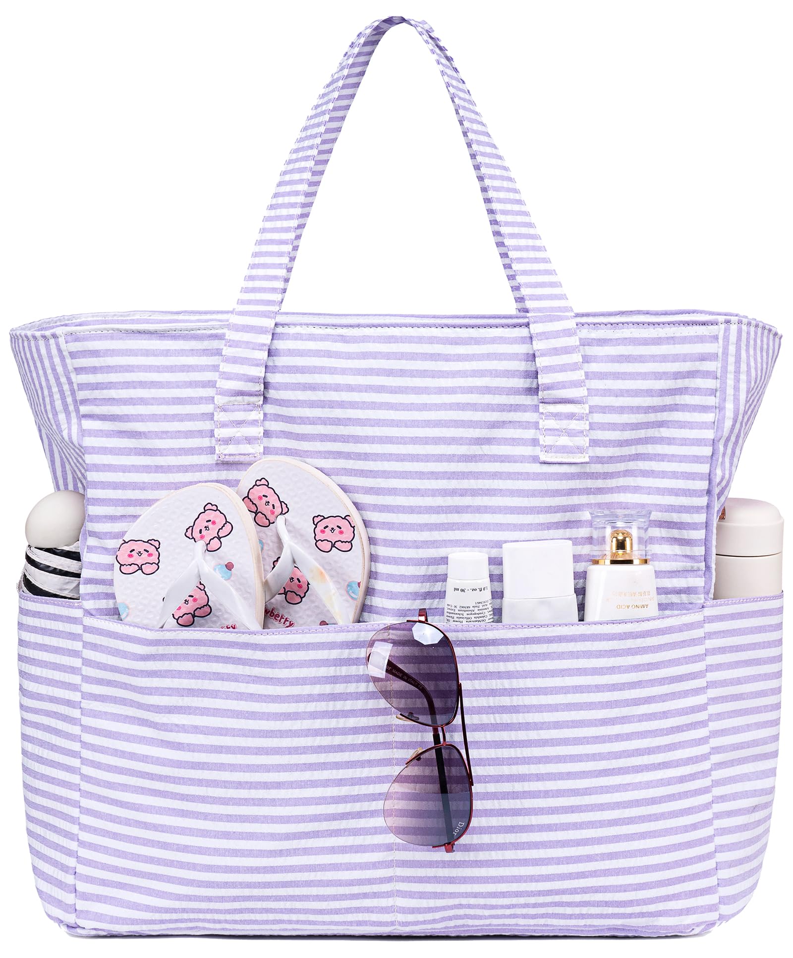 Waterproof Sandproof Beach Tote Bag for Women - Large Zippered Pool Bag with Wet Pocket, Perfect for Gym, Grocery Shopping, Travel & Outdoor Activities