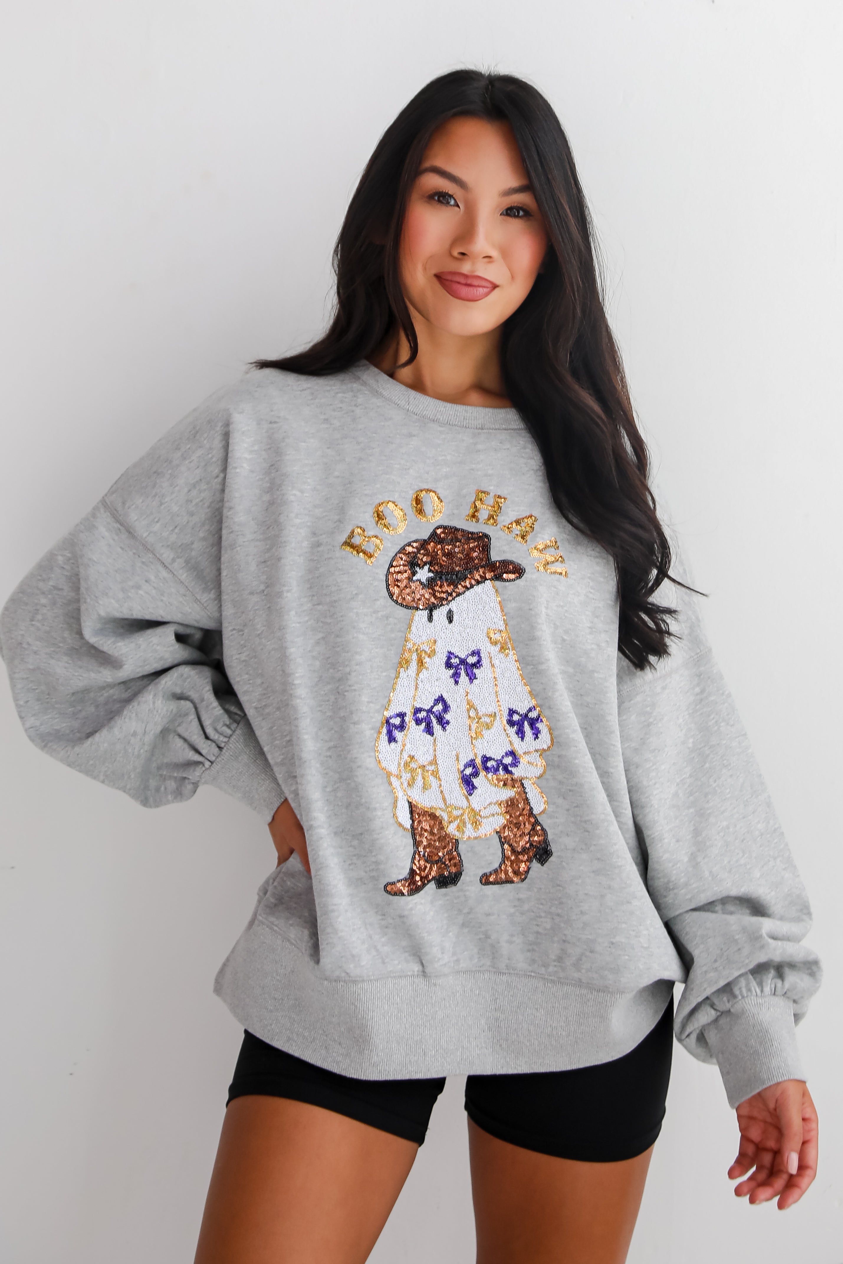 Boo Haw Sequin Sweatshirt - Glitter Pullover for Women | Halloween Party Outfit & Casual Wear