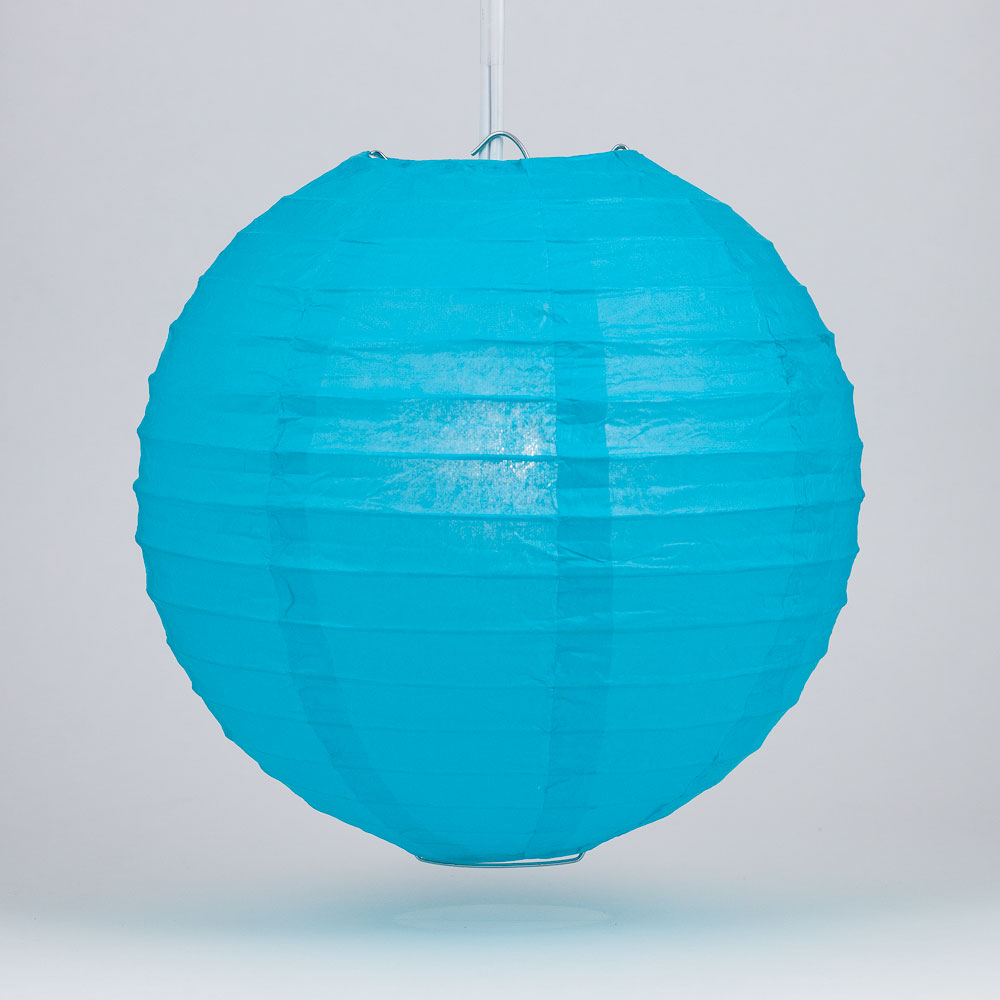 4 Pack Turquoise Round Paper Lanterns with Even Ribbing - Hanging Party Decorations for Weddings, Baby Showers & Indoor/Outdoor Events (String Lights Sold Separately)