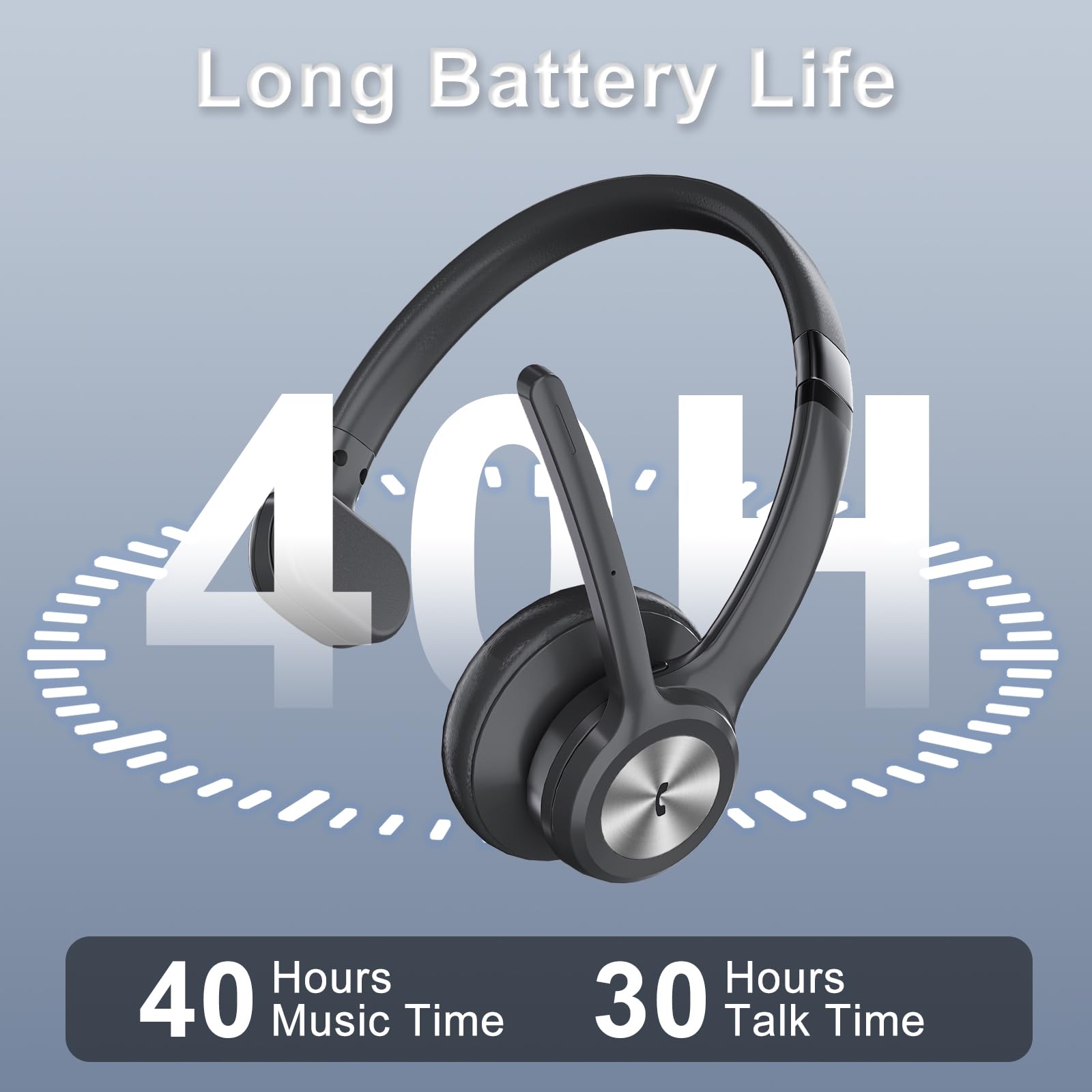 Wireless Bluetooth Trucker Headset with Noise Cancelling & Mute Button - 40Hrs Battery Life for Truck Drivers, Office Work & Phone Calls | Comfortable Over-Ear Headphones for Long Haul Driving & Remote Work