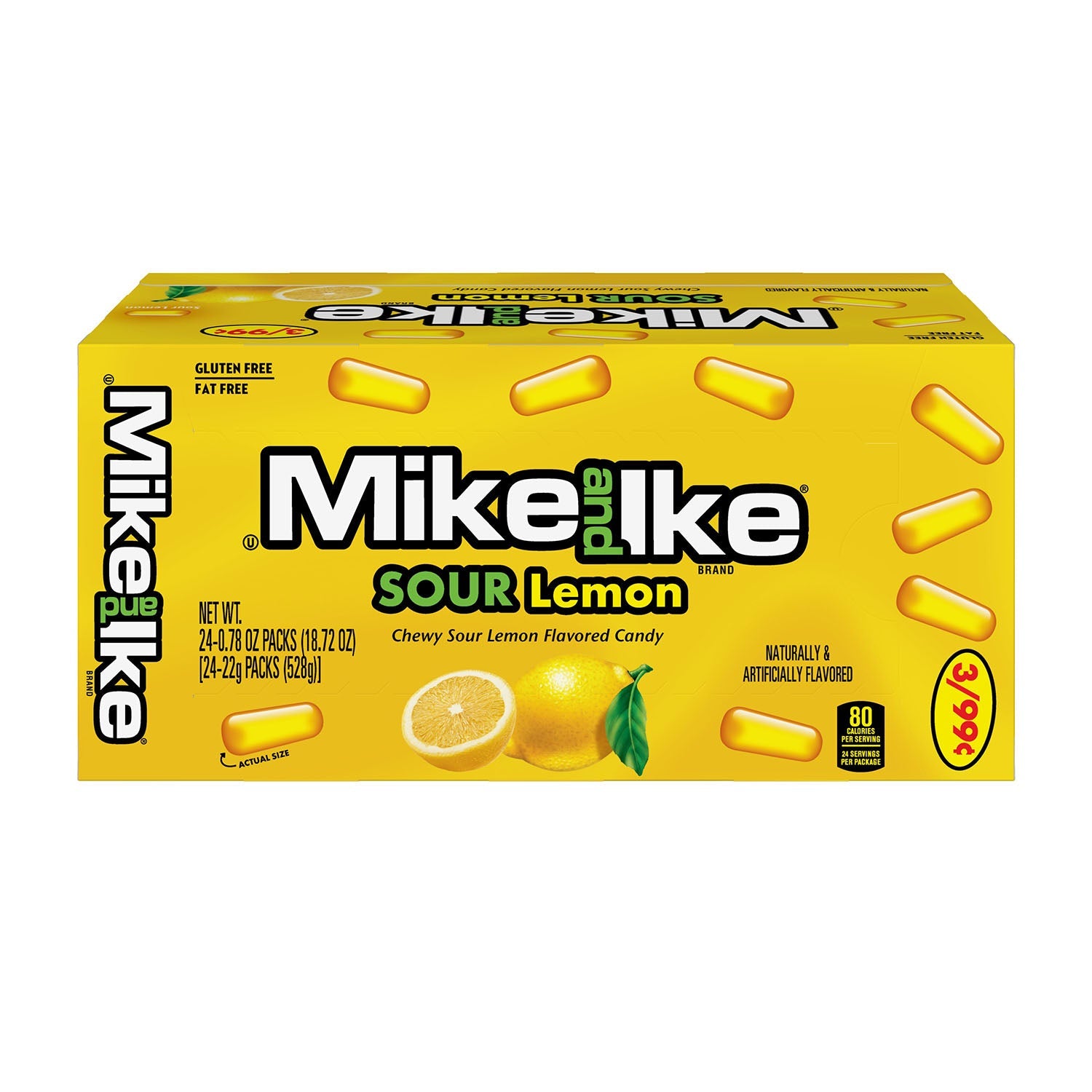Just Born Mike & Ike Sour Lemon Candy - 24 Count Box | Bulk Sour Candy for Parties, Movie Nights & Office Snacks