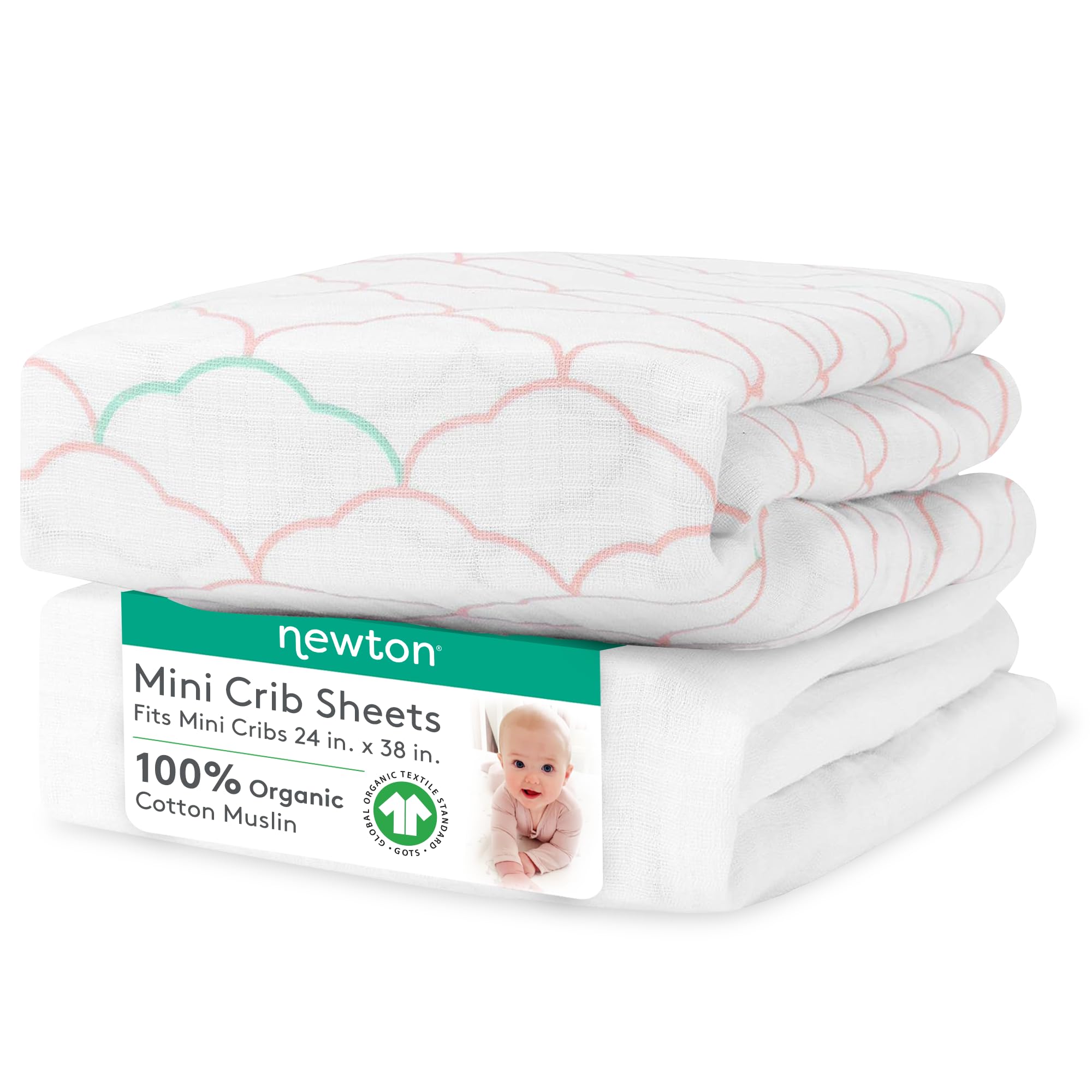 Organic Muslin Cotton Mini Crib Sheets 2-Pack - Ultra Soft & Breathable Baby Bedding for 24