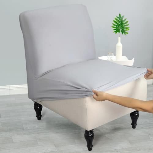 Stretch Spandex Armless Accent Chair Slipcover - Removable Non-Slip Furniture Protector for Living Room & Dining Room (Light Gray, 2 Pack) - Perfect for Home Decor, Apartment Styling, and Guest Seating