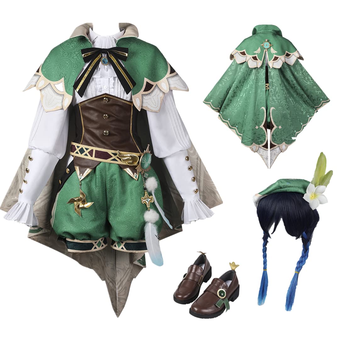 Game Venti Cosplay Costume Set - Anime Mond Fengshen Halloween Outfit with Wig & Shoes (US Size) | Perfect for Cosplay Events, Halloween Parties & Anime Conventions