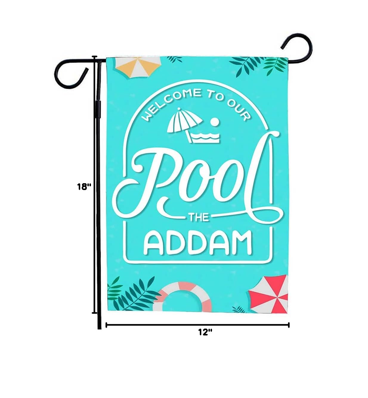Custom Personalized Name Pool Garden Flag - Welcome to Our Pool & Pool Rules Sign - Funny 12