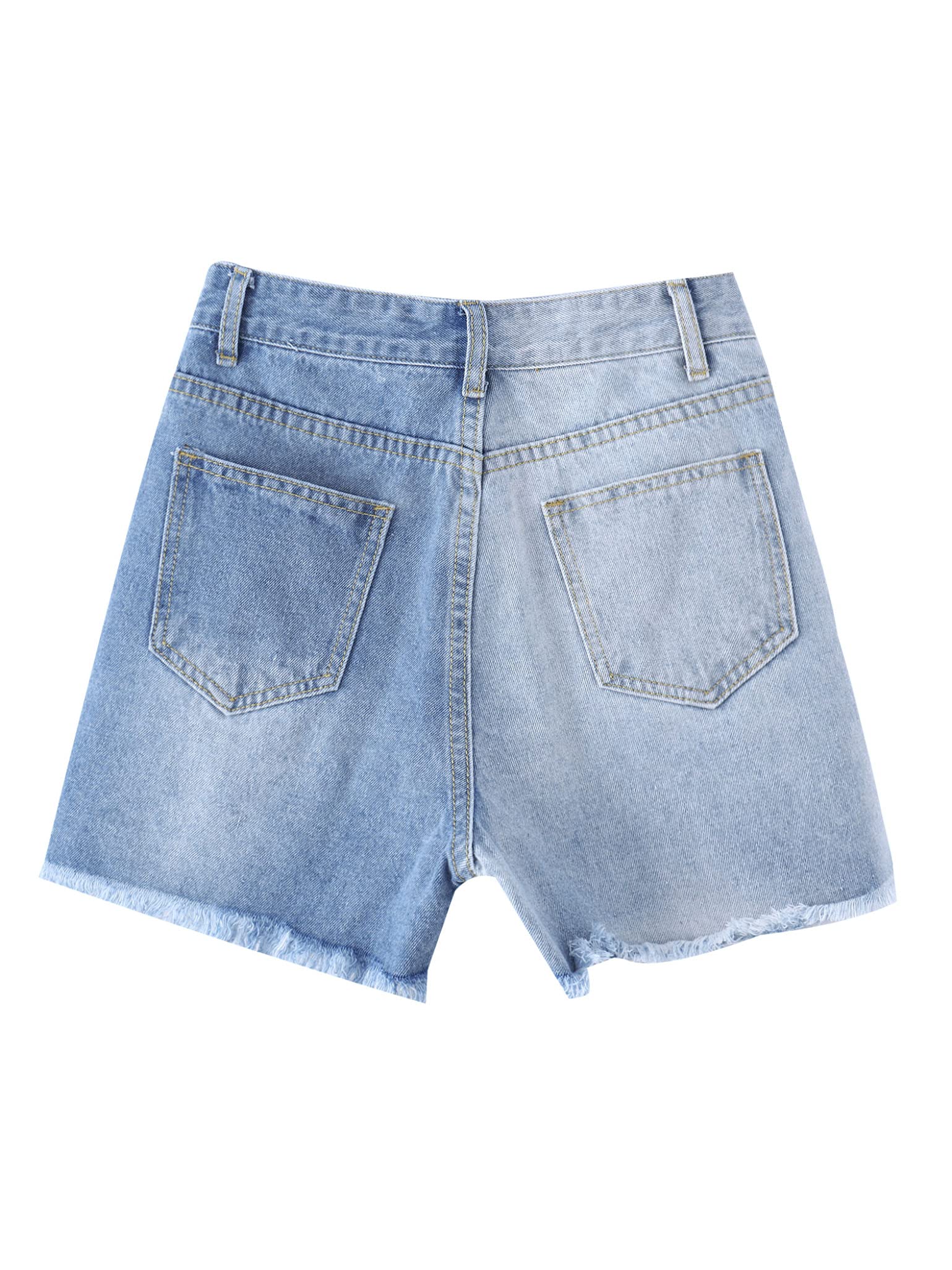 Women's Light Blue Denim Shorts - High Waisted Raw Hem Summer Casual Shorts for Juniors | Perfect for Beach, Travel & Everyday Wear