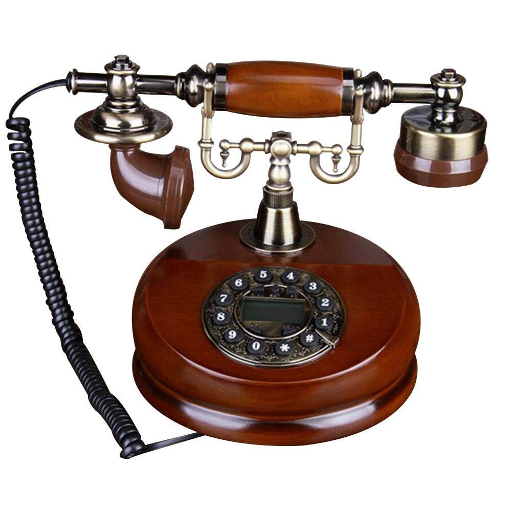 Vintage Rotary Dial Phone Classic Wood Retro Antique Landline with Metal Clock Hands-Free - Perfect for Living Room, Bedroom, Office Decor & Vintage Collectors