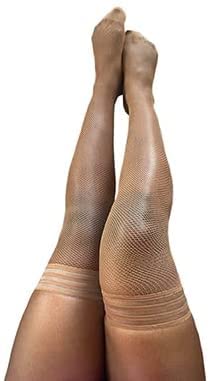 Kix'ies Thigh High Stockings for Women - No Slip Grip Stay Up Thigh Bands, Sexy Lingerie & Fishnet Stockings (Andie Chocolate Fishnet | 1338D) - Perfect for Date Nights, Cosplay & Fashion Outfits