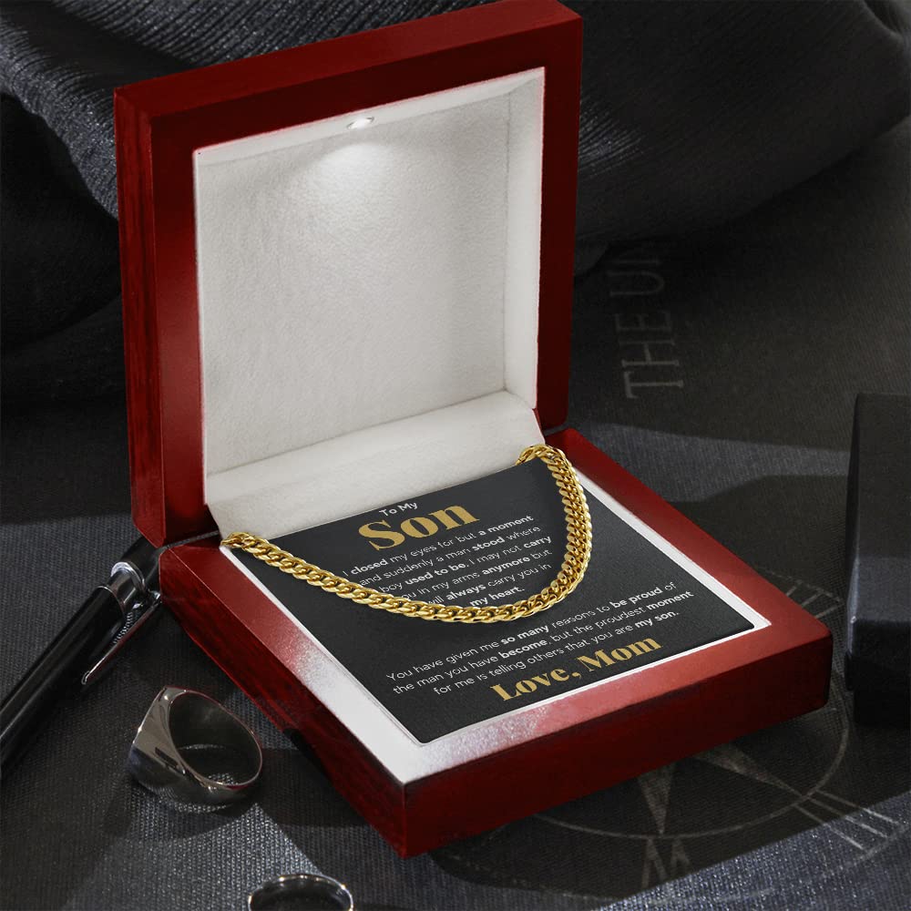 Mom & Son Necklace Gift - Cuban Link Chain for Birthday, Graduation, Christmas - Family Jewelry Present