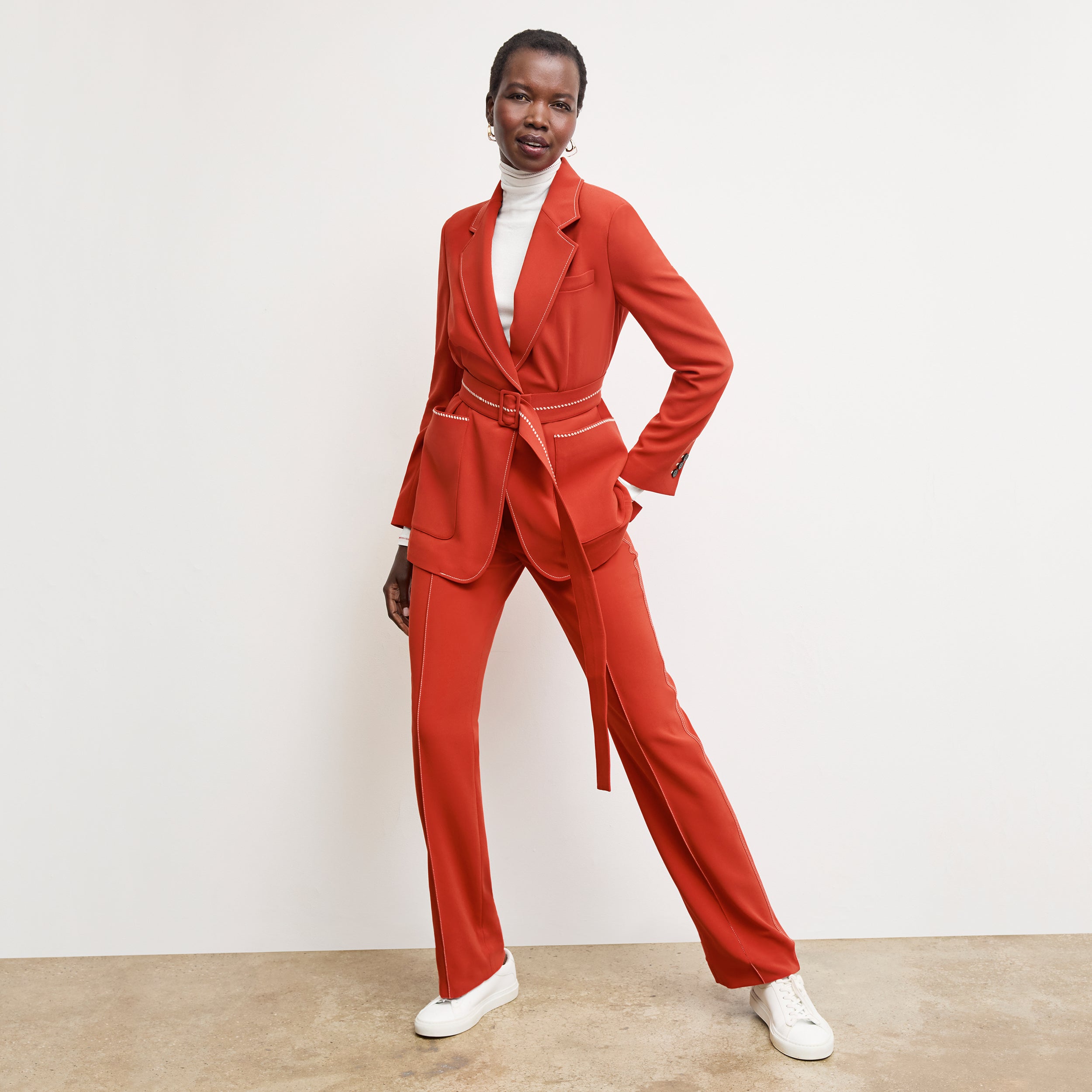 Lowen Jetset Pant - Everyday Crepe Pants with Topstitch Detail in Ginger | Comfortable Women's Trousers for Work, Travel & Casual Wear