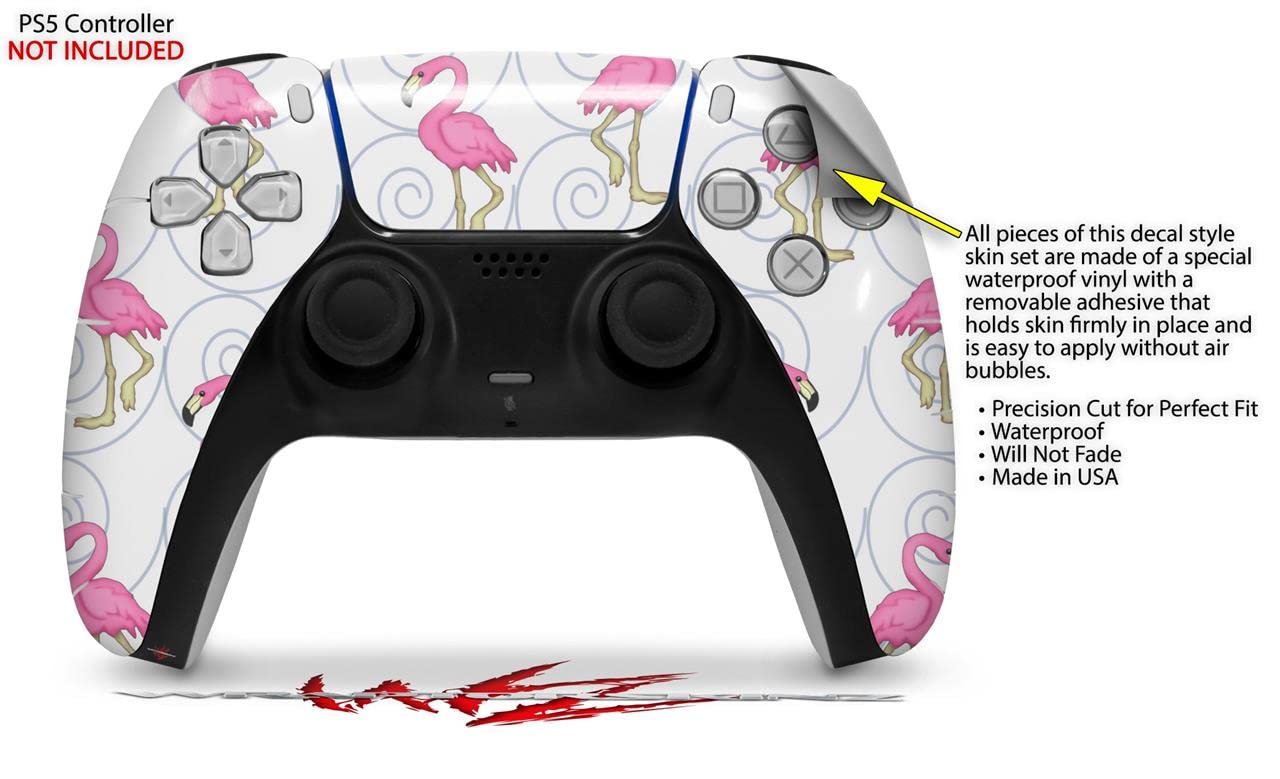 PS5 DualSense Controller Skin Wrap - Flamingos on White for Gaming Protection