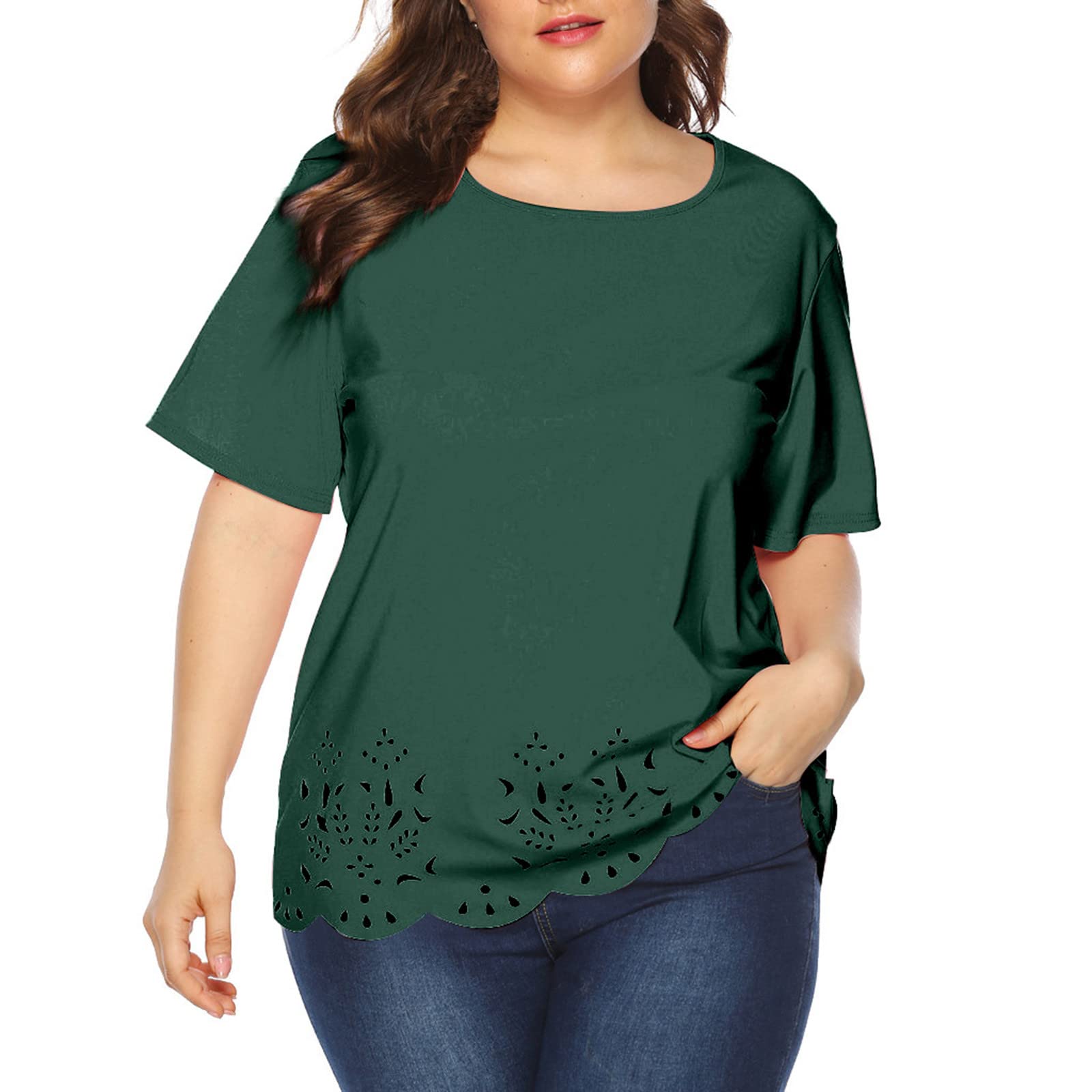 Plus Size Women's Short Sleeve T-Shirts - Distressed Crew Neck Casual Tops & Plain Tees for Everyday Wear, Work & Weekend Outfits