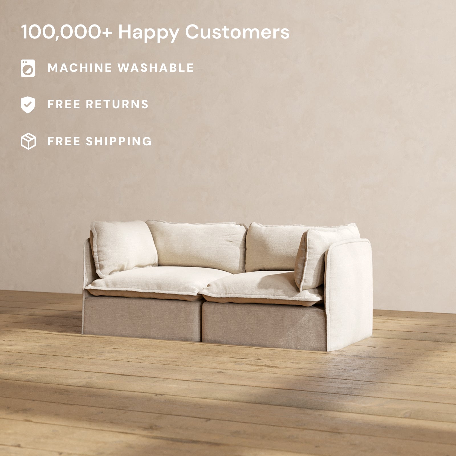 Premium Modular Performance 2-Seater Sofa in Oatmeal Fabric | Relaxed Blend Design for Modern Living Rooms & Cozy Home Spaces