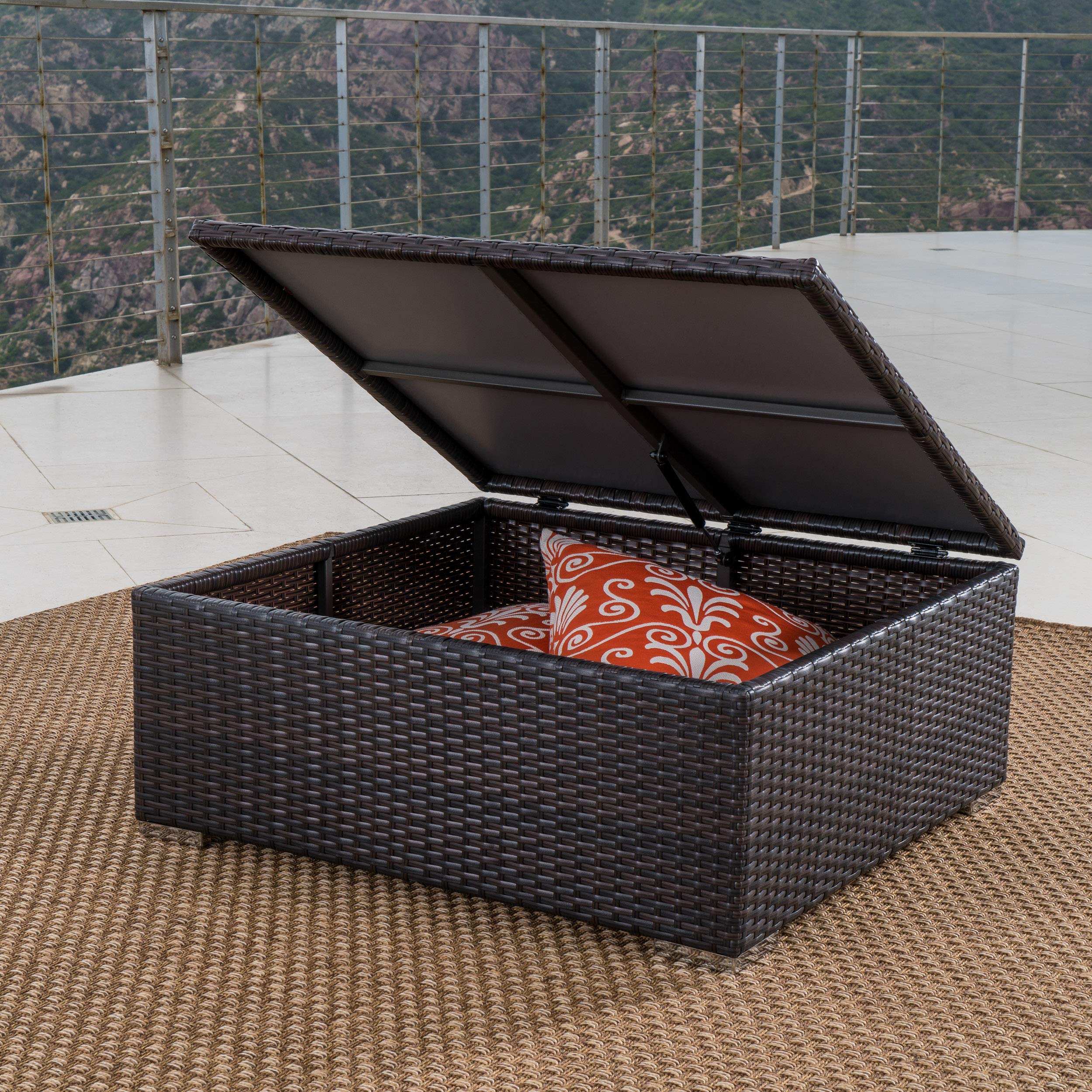 Christopher Knight Home Santa Rosa Outdoor Wicker Coffee Table with Storage - Weather-Resistant Multibrown Rattan Side Table for Patio, Garden, Poolside & Backyard Decor