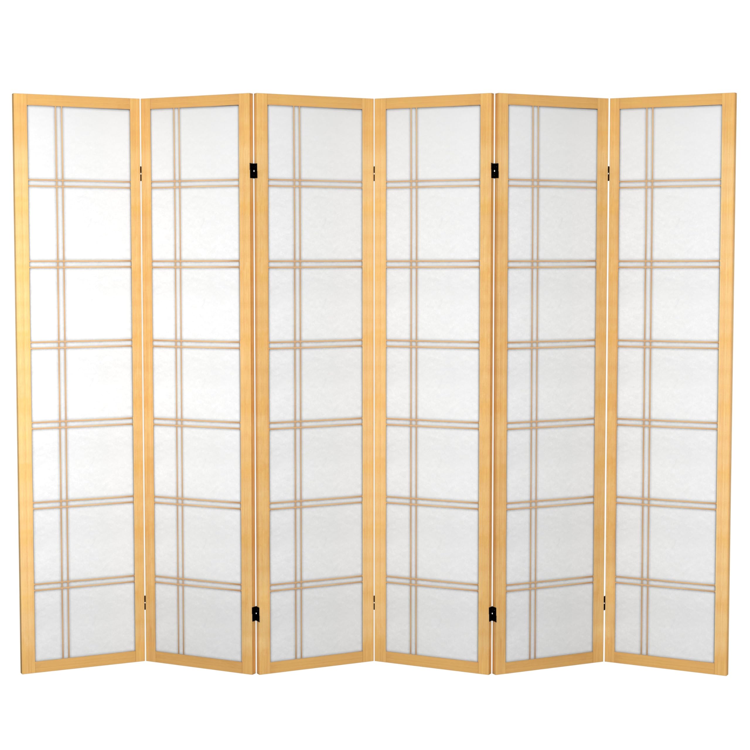 6 ft. Tall Natural Canvas Double Cross Room Divider - 6 Panel Folding Privacy Screen for Home, Office, or Event Decor | Red Lantern Design