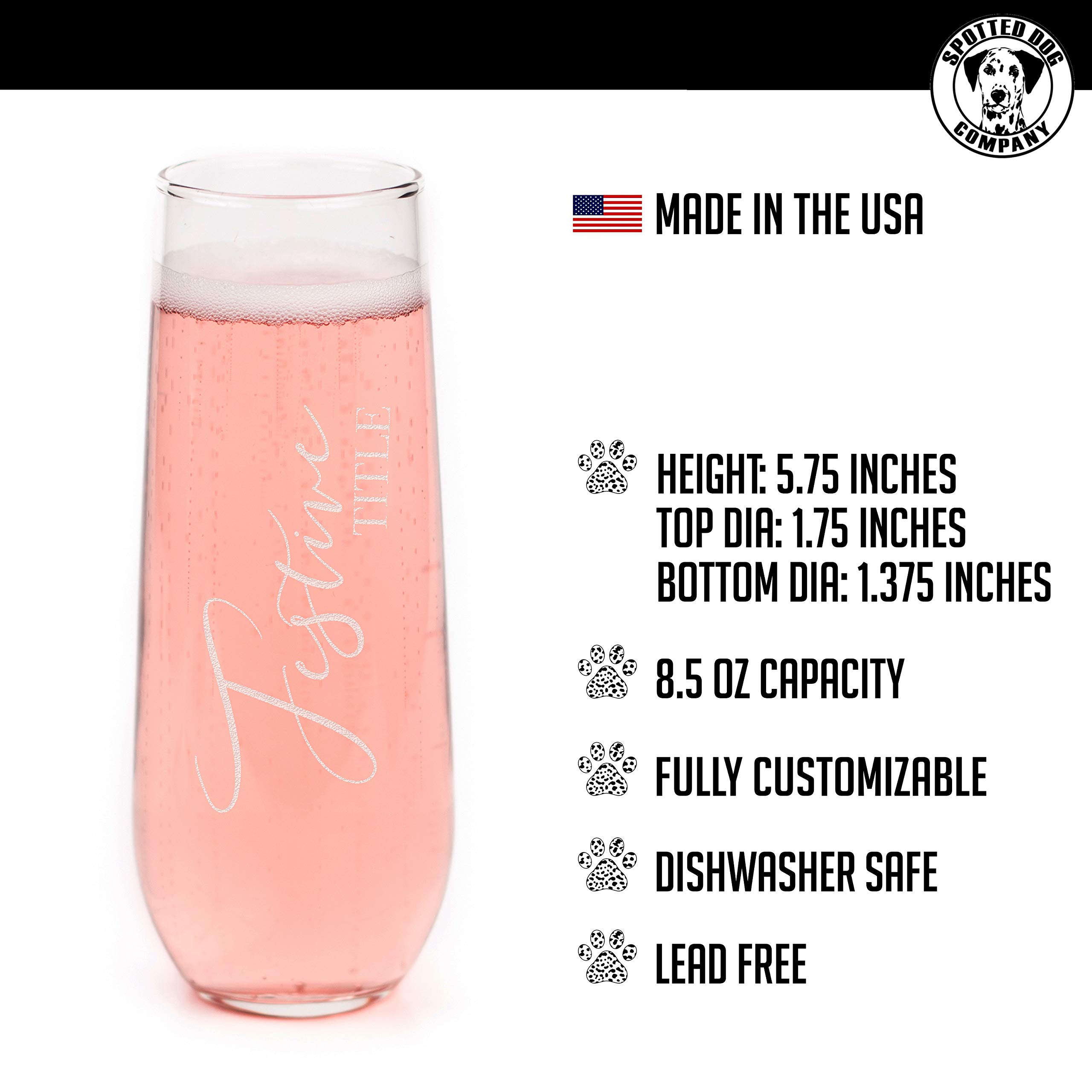 Personalized Engraved 8.5oz Stemless Champagne Flute - Custom Etched Glassware for Women, Bridesmaids & Bridal Showers - Elegant Mimosa Bar Supplies for Weddings, Baby Showers & Birthday Parties - Perfect for Celebrations & Special Occasions